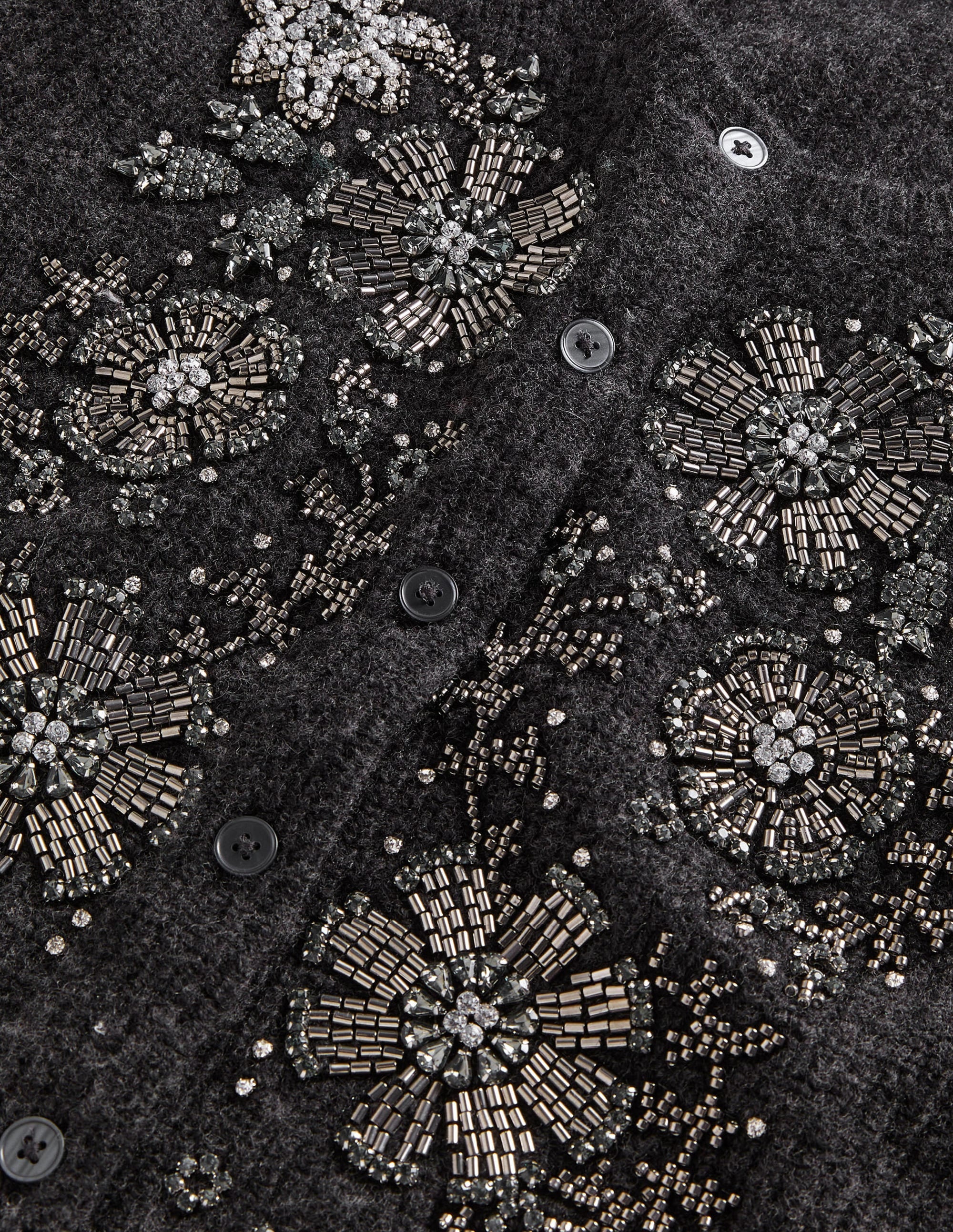 Embellished Ribbed Cardigan-Charcoal Melange - Image 9