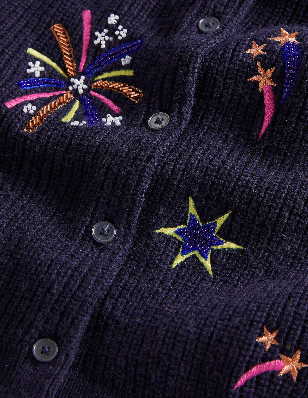 Navy Fireworks-Embellished Ribbed Cardigan-Navy, Embellished Fireworks-6