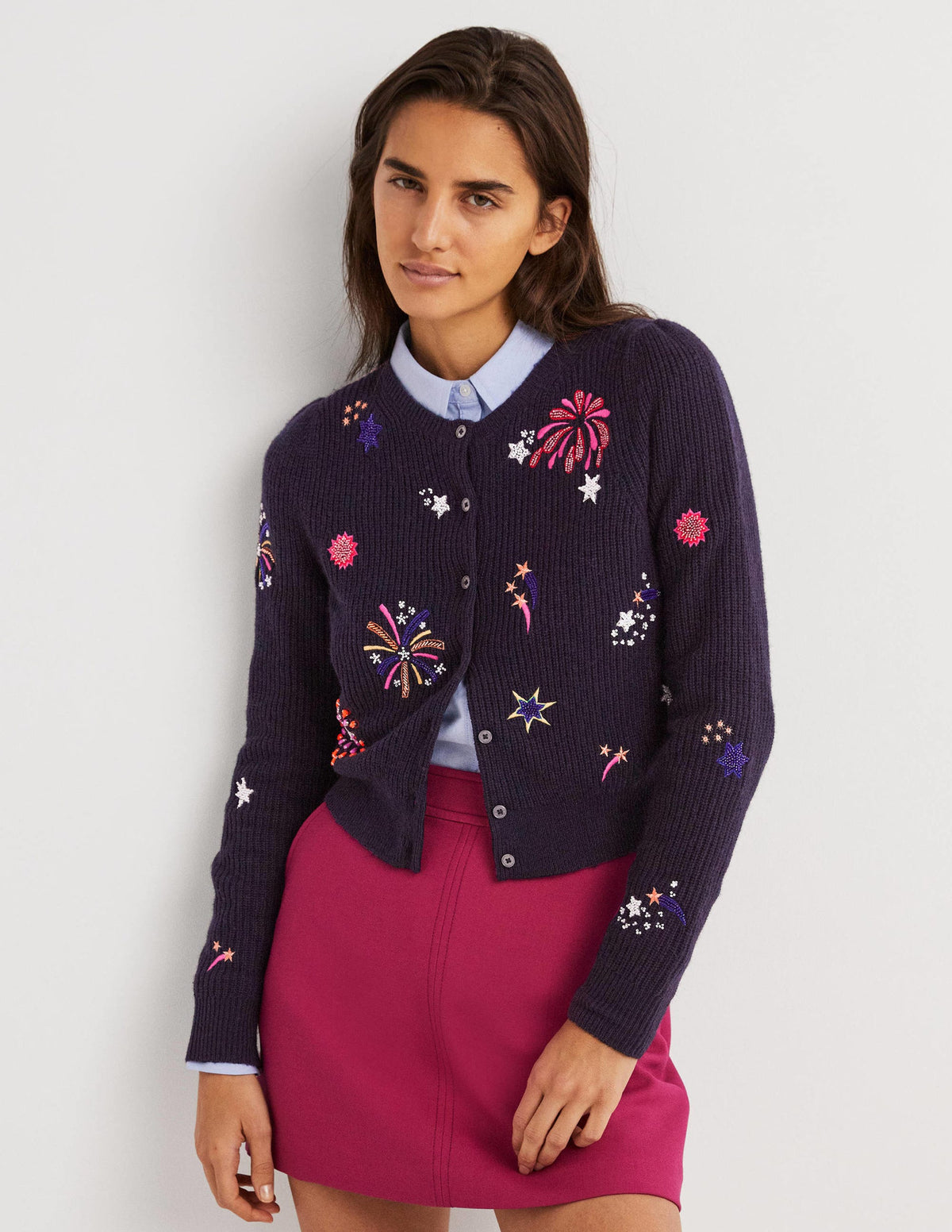Navy Fireworks-Embellished Ribbed Cardigan-Navy, Embellished Fireworks-1