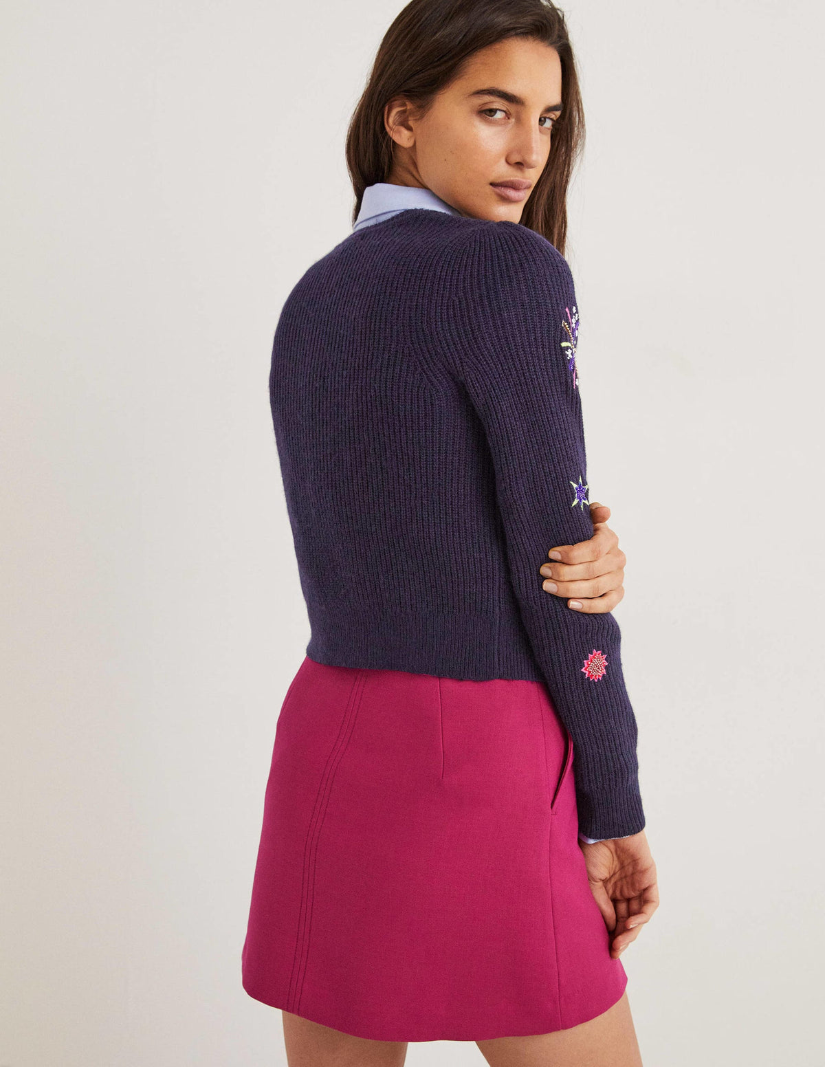 Navy Fireworks-Embellished Ribbed Cardigan-Navy, Embellished Fireworks - Image 3