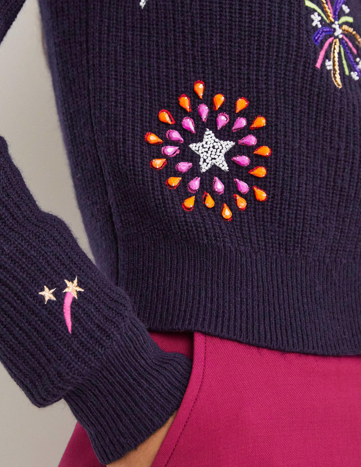 Navy Fireworks-Embellished Ribbed Cardigan-Navy, Embellished Fireworks-4