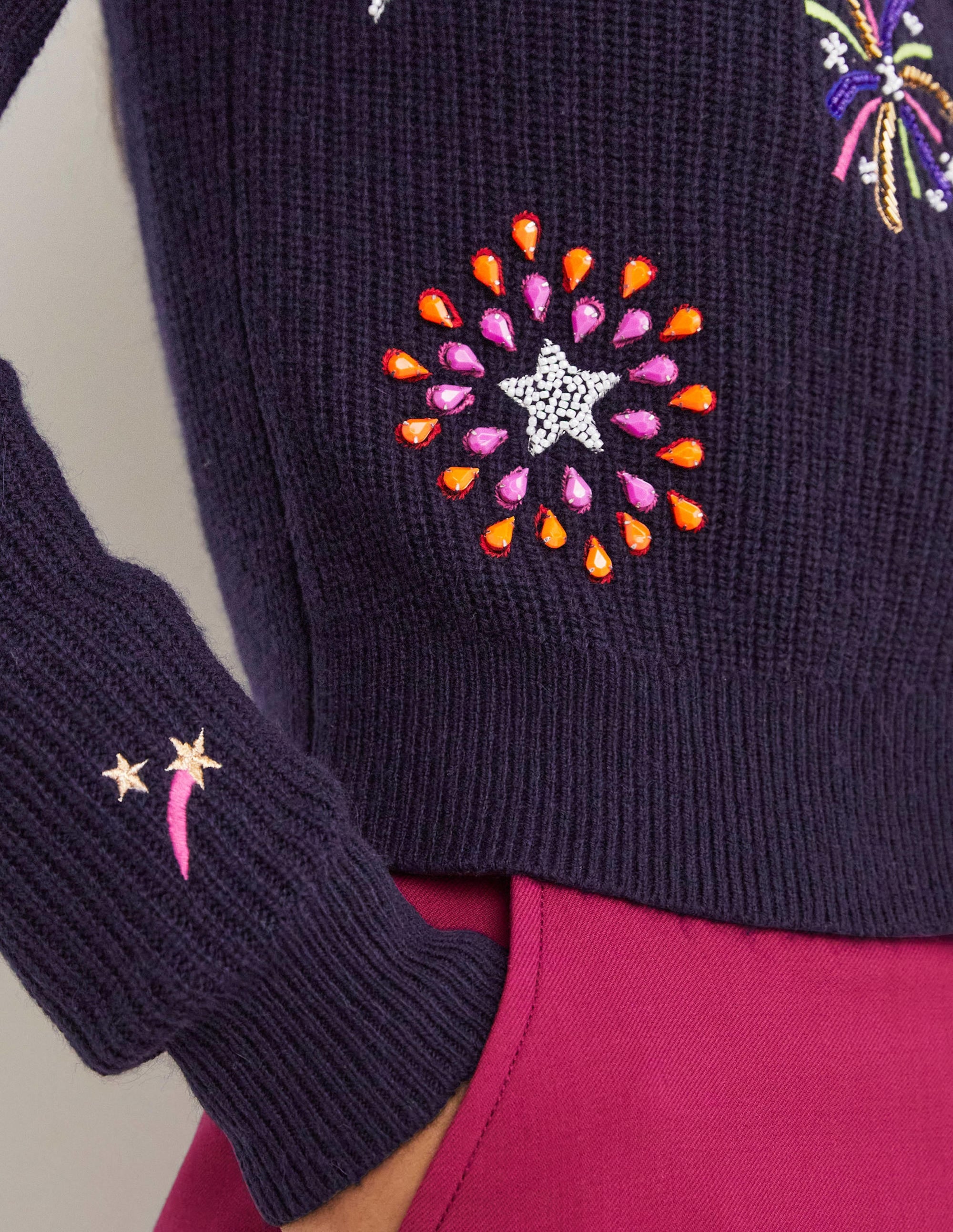 Navy Fireworks-Embellished Ribbed Cardigan-Navy, Embellished Fireworks - Image 4
