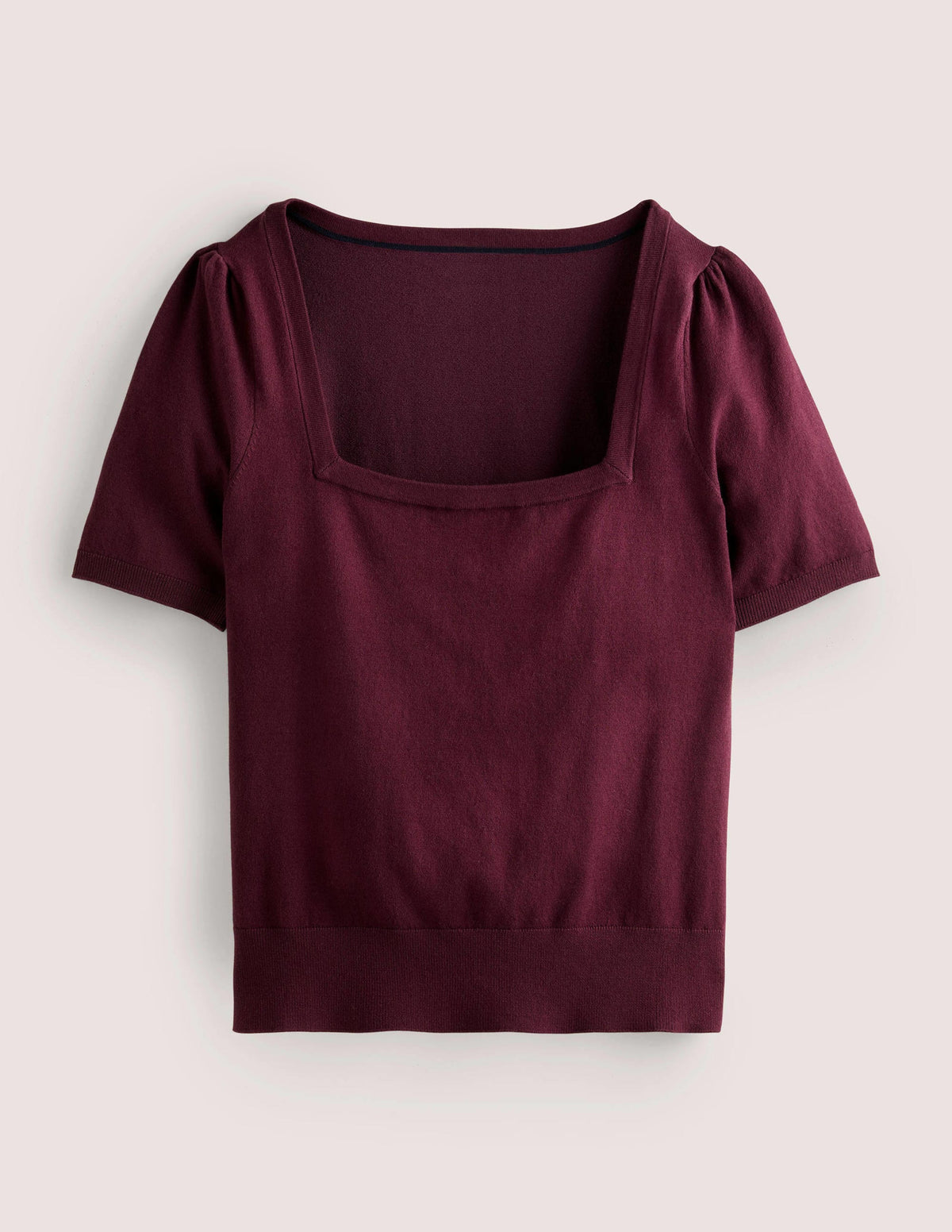 Cotton Square Neck Knitted Top-Berry-6