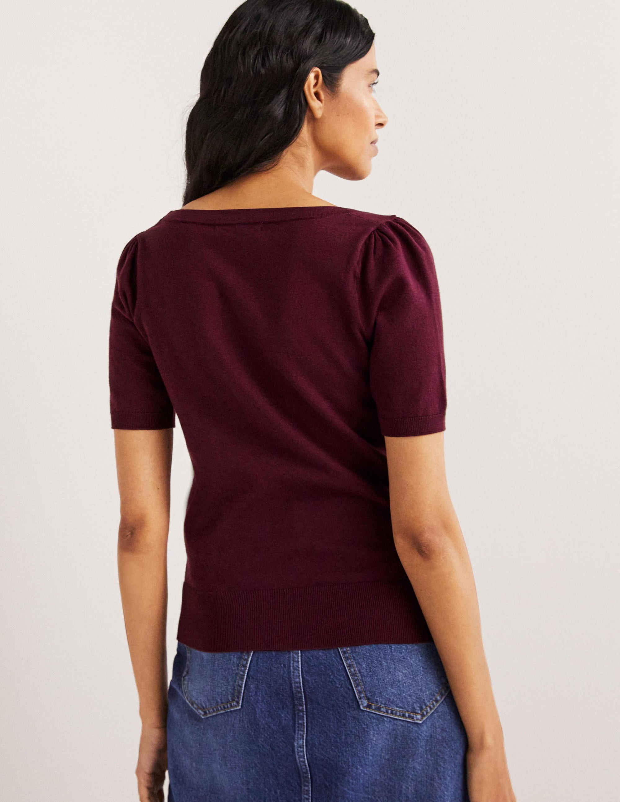 Cotton Square Neck Knitted Top-Berry - Image 3