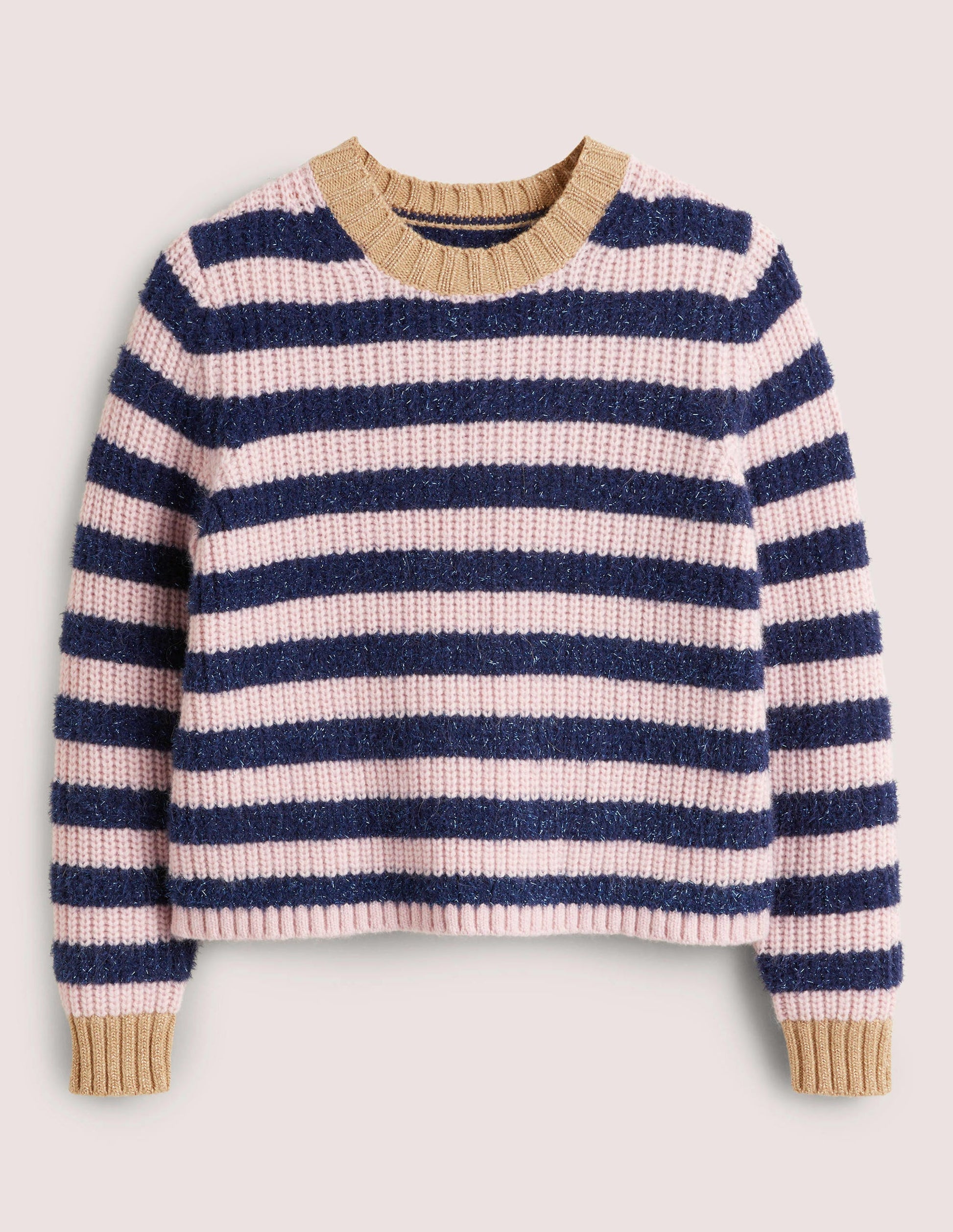 Navy Sparkle Stripe Ribbed Jumper-Navy, Pink Tinsel Stripe-5