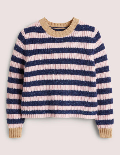 Navy Sparkle Stripe Ribbed Jumper-Navy, Pink Tinsel Stripe-5