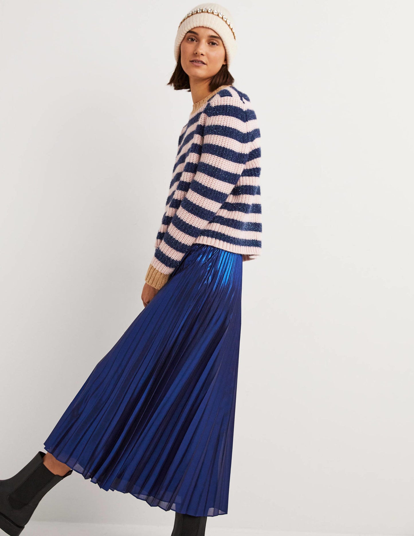 Navy Sparkle Stripe Ribbed Jumper-Navy, Pink Tinsel Stripe