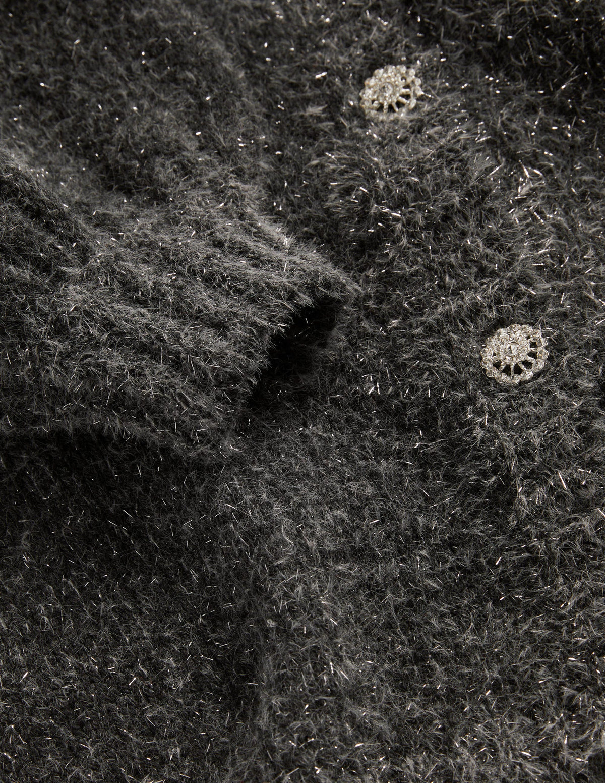 Metallic Fluffy Cardigan-Charcoal Melange, Silver-8