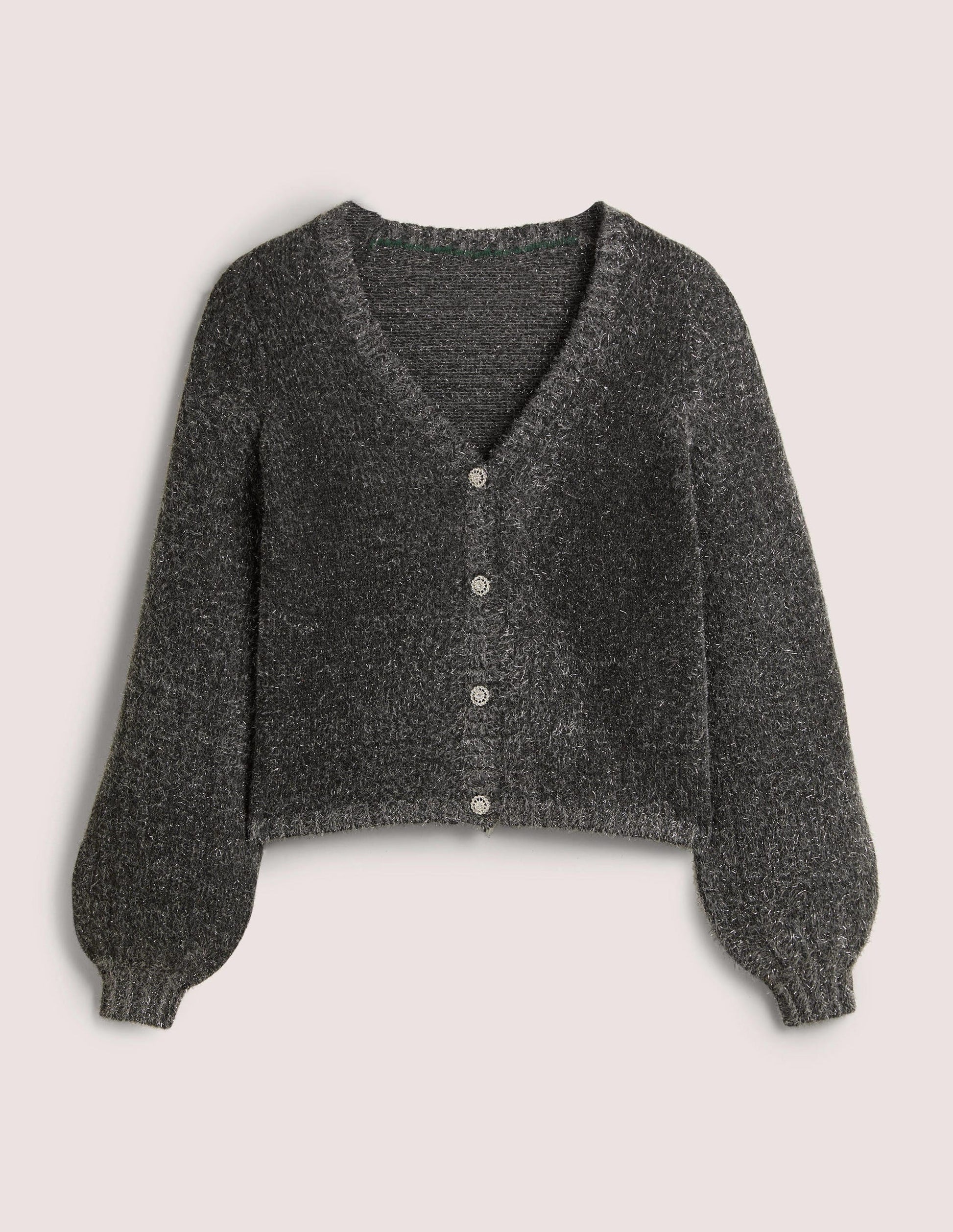 Metallic Fluffy Cardigan-Charcoal Melange, Silver-9