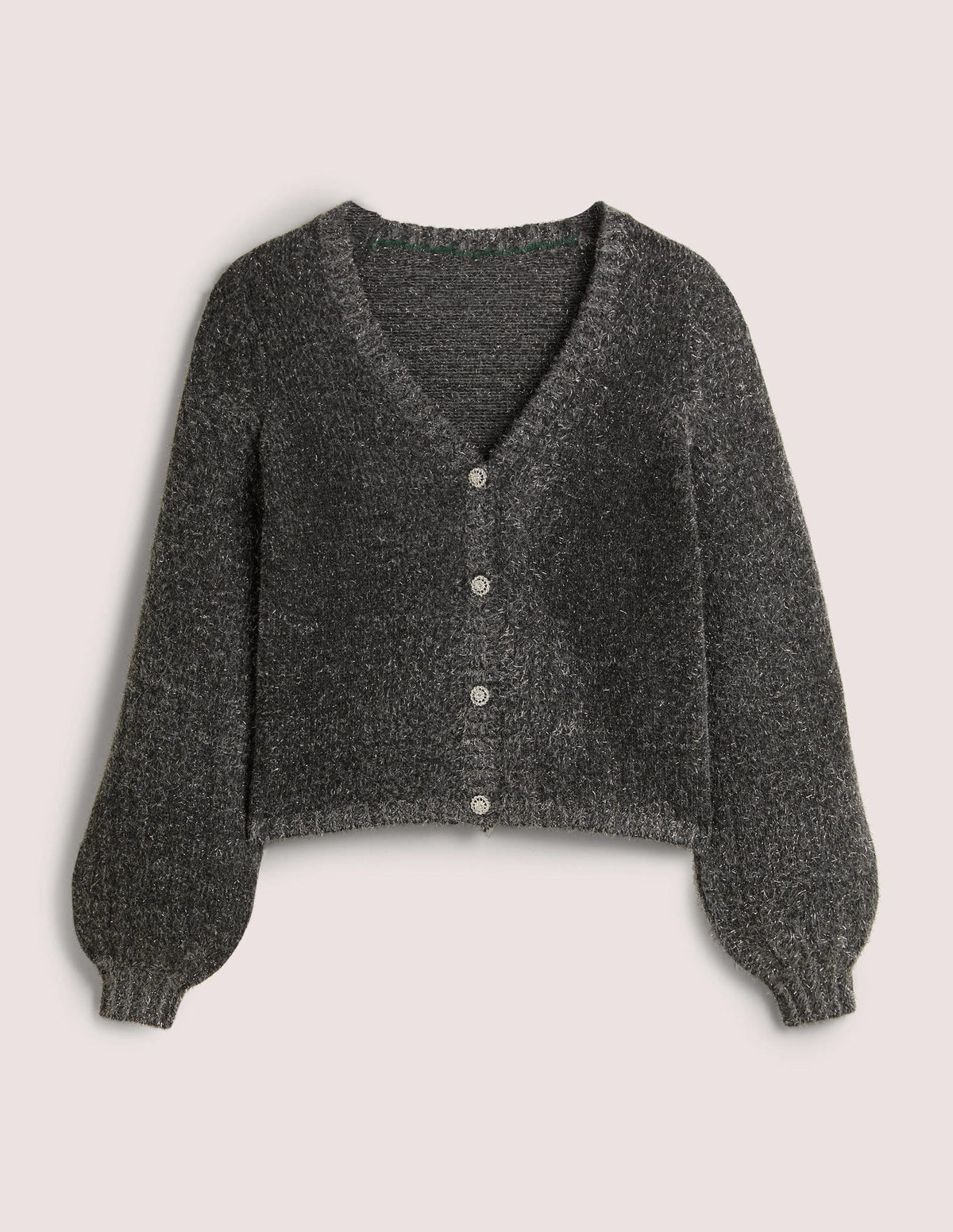 Metallic Fluffy Cardigan-Charcoal Melange, Silver - Image 9