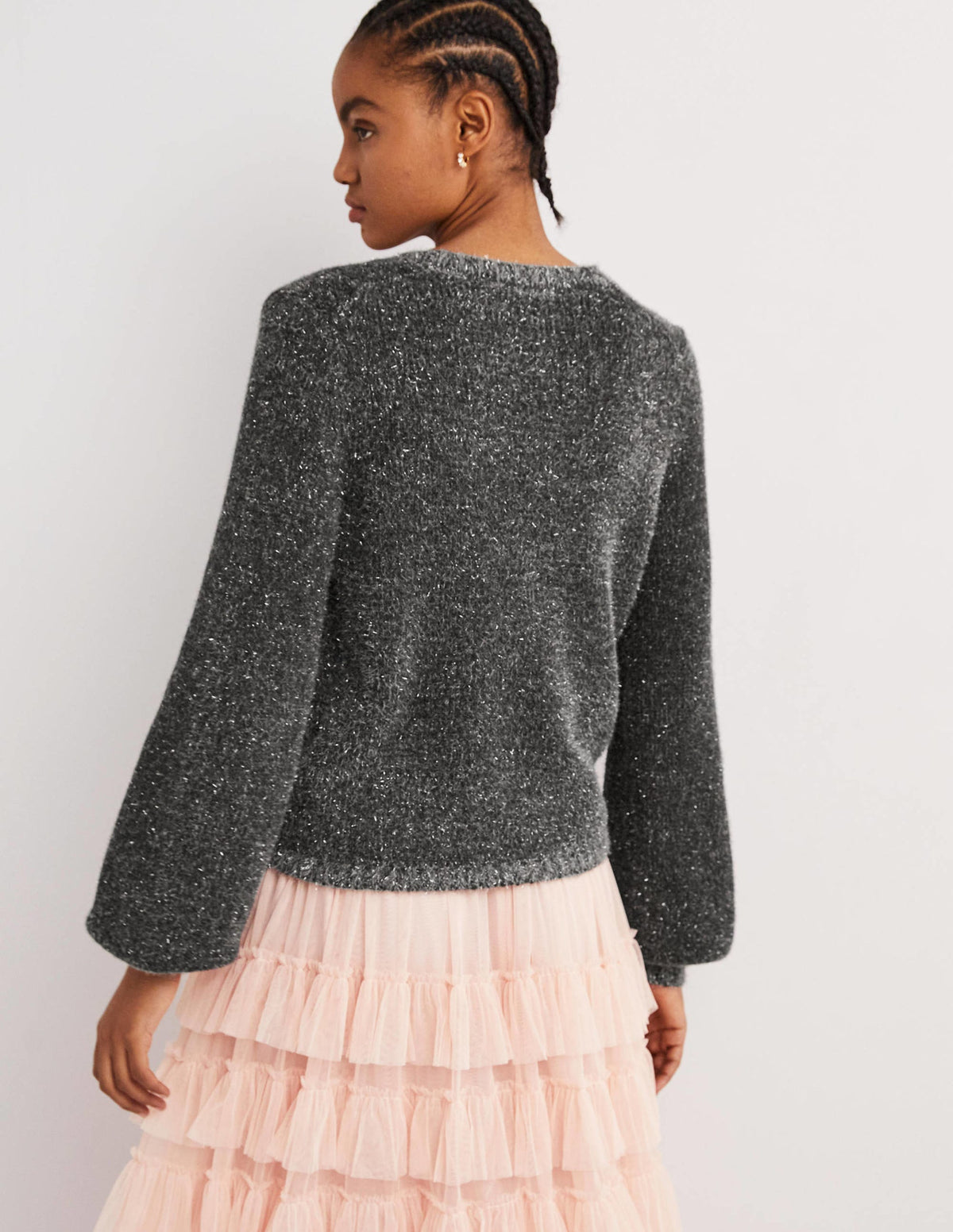 Metallic Fluffy Cardigan-Charcoal Melange, Silver-4