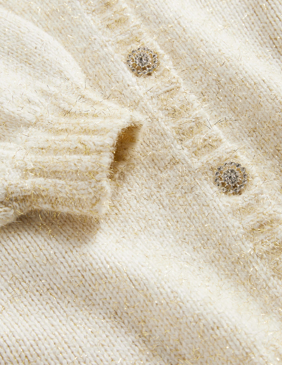 Metallic Fluffy Cardigan-Ivory, Gold - Image 5