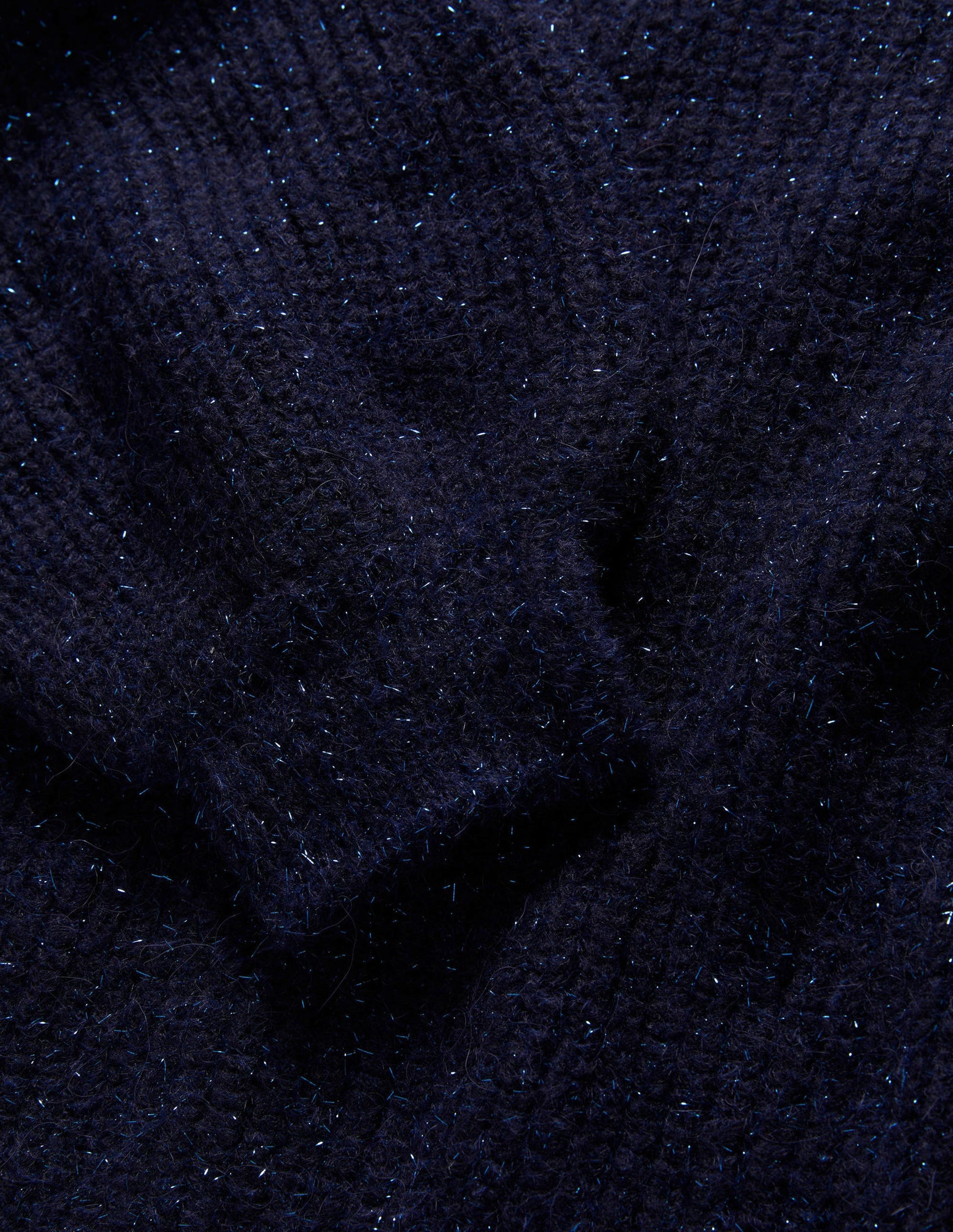 Navy Sparkle Ribbed Fluffy V-Neck Jumper-Navy Sparkle-6