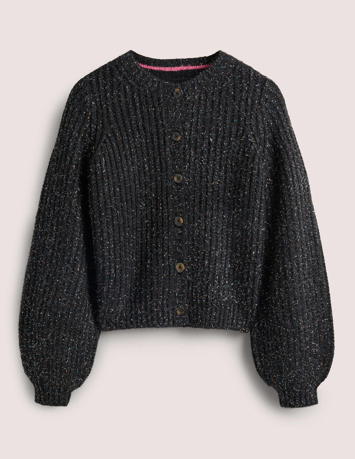 Black Chunky Ribbed Fluffy Cardigan-Black Sparkle-6