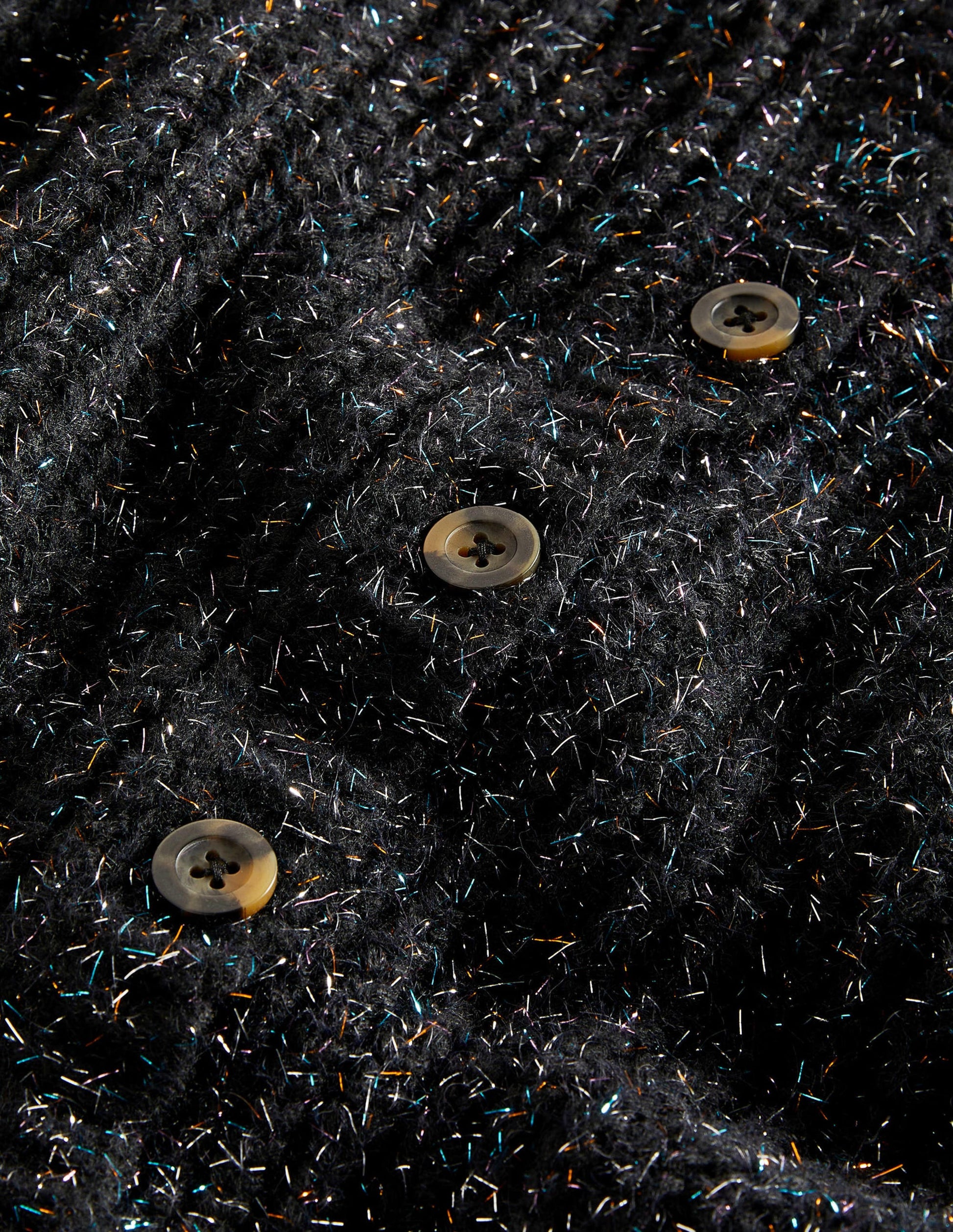 Black Chunky Ribbed Fluffy Cardigan-Black Sparkle-7