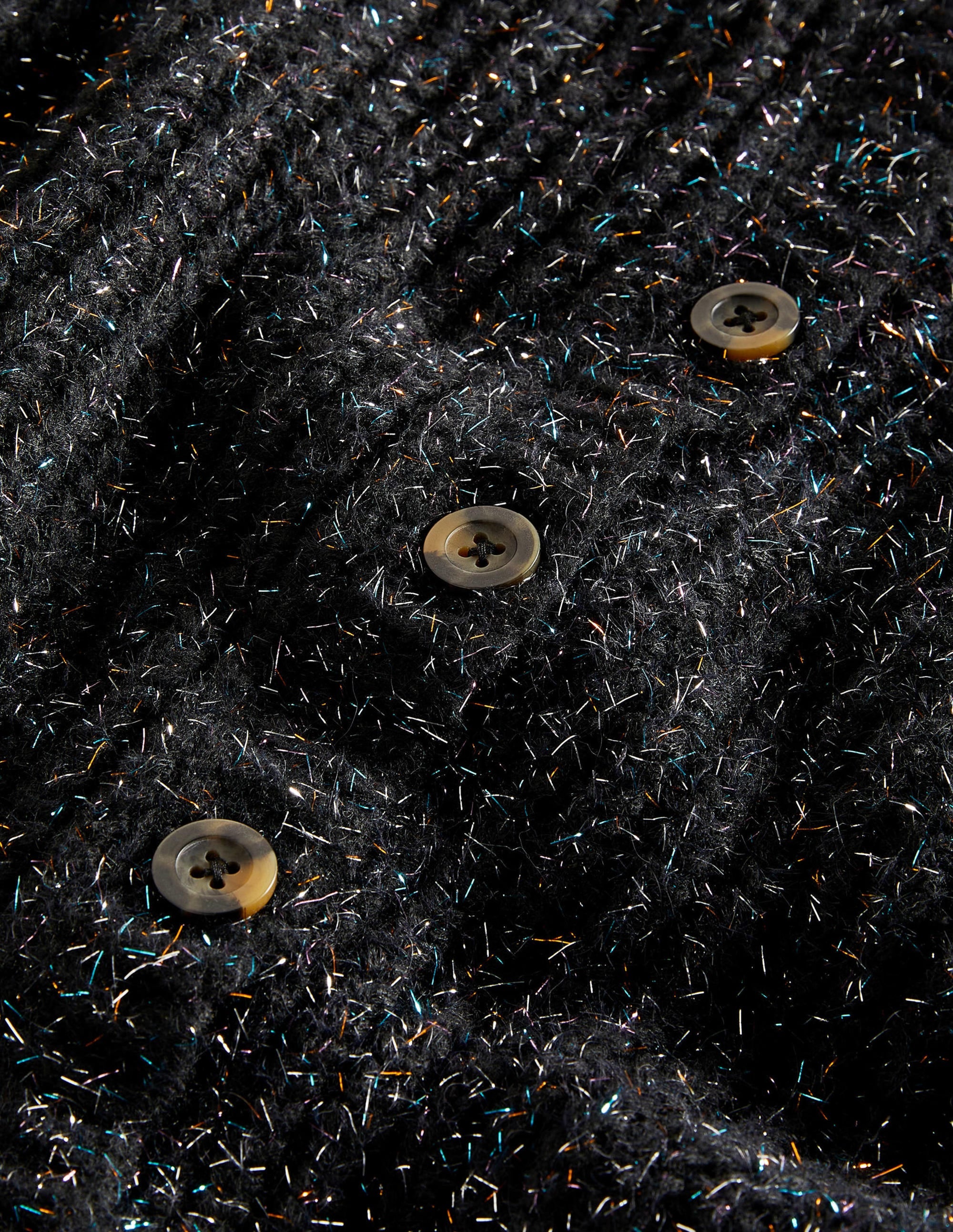 Black Chunky Ribbed Fluffy Cardigan-Black Sparkle - Image 7