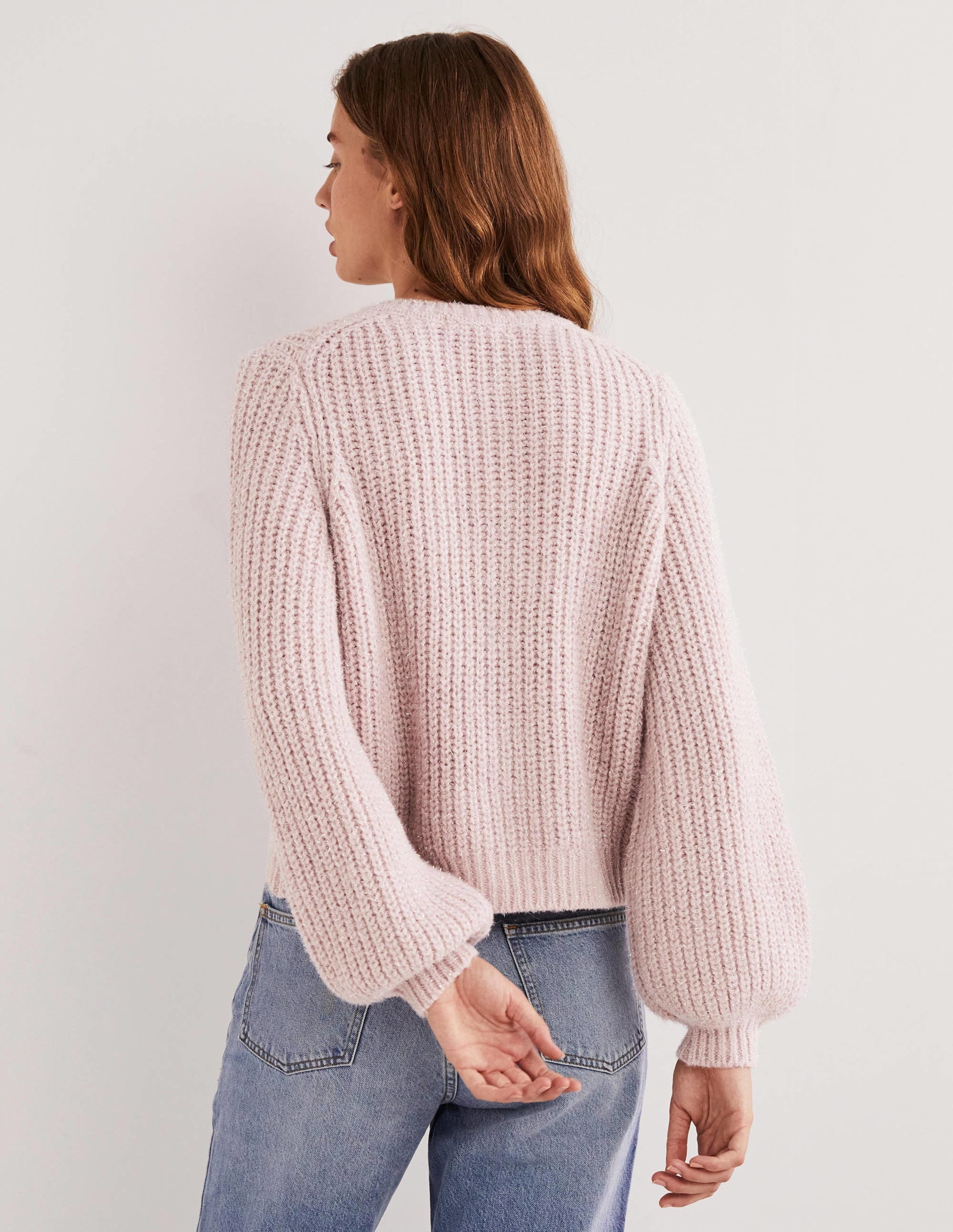 Light Pink Chunky Ribbed Fluffy Cardigan-Cameo Pink Sparkle - Image 3