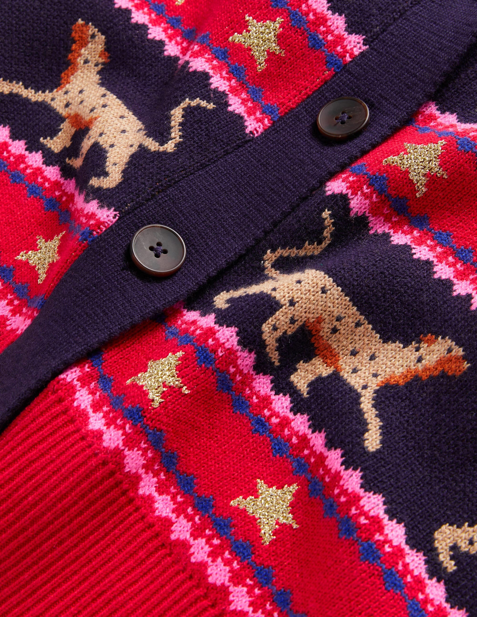 Oversized V-neck Cardigan-Navy Jacquard Leopard - Image 6
