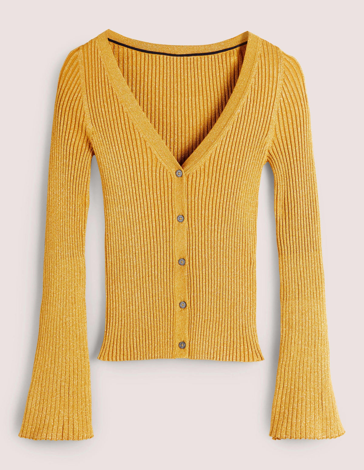 Gold Ribbed Metallic Cardigan-Gold - Image 7