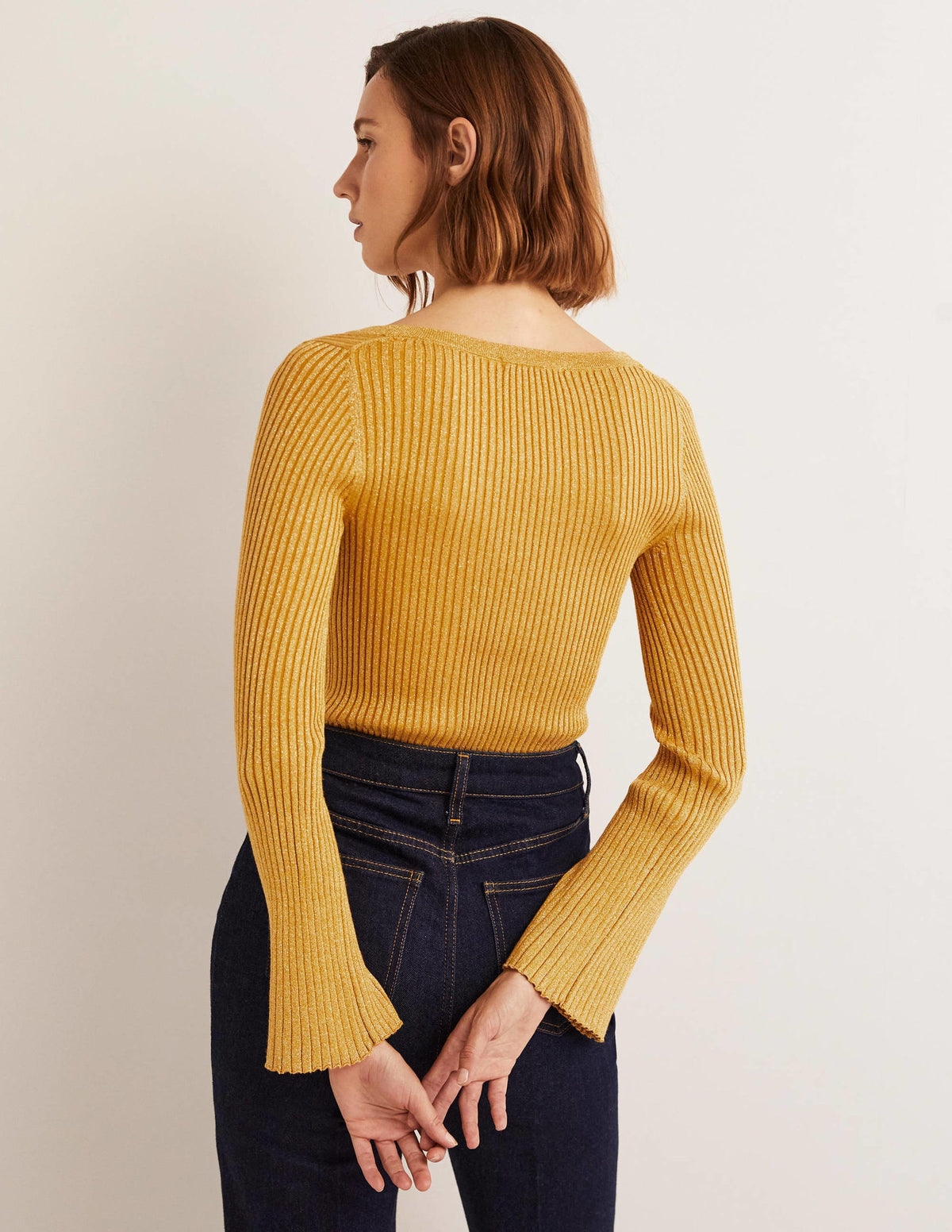 Gold Ribbed Metallic Cardigan-Gold - Image 3