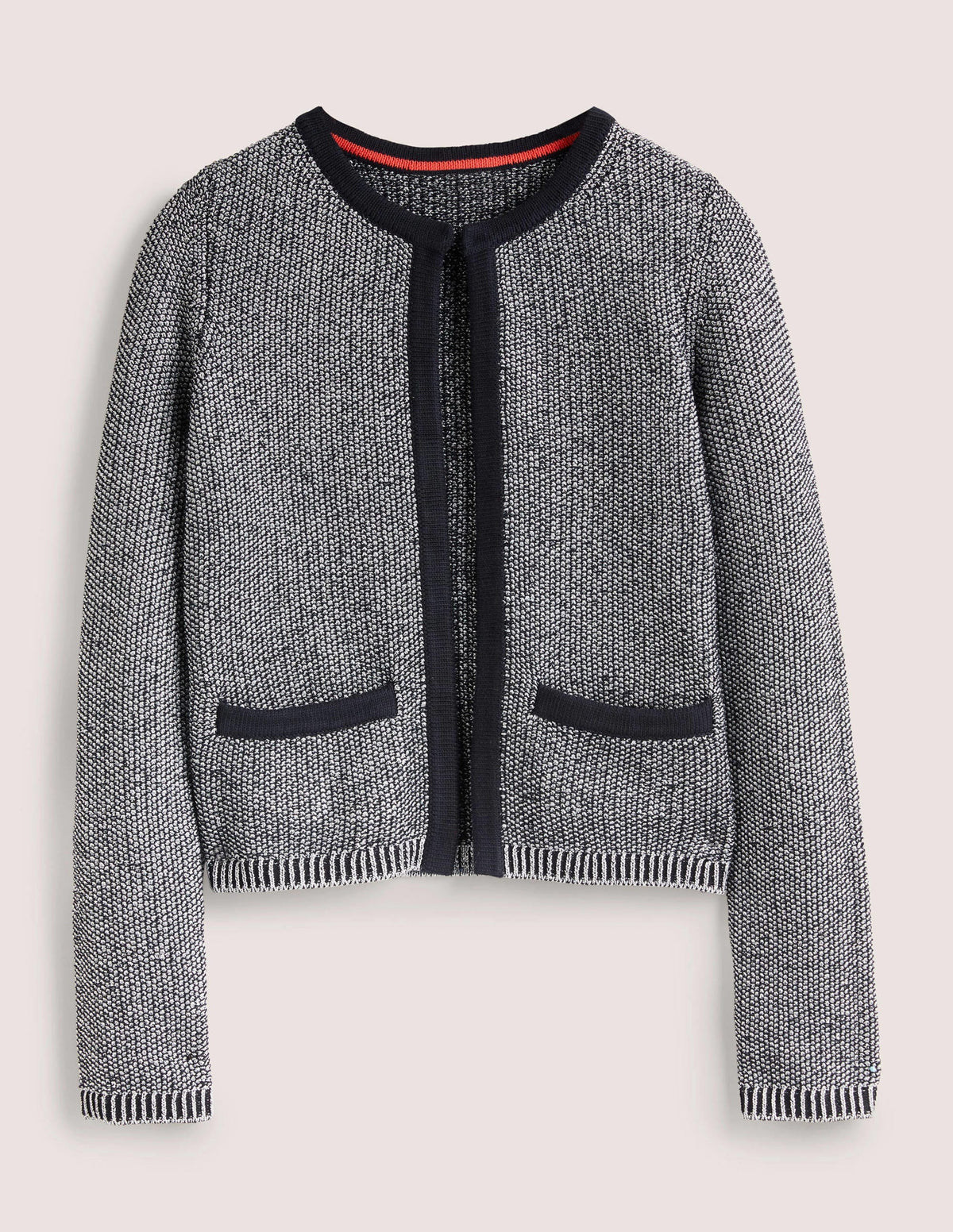 Stripe Trim Metallic Cardigan-Navy, Silver Metallic-6