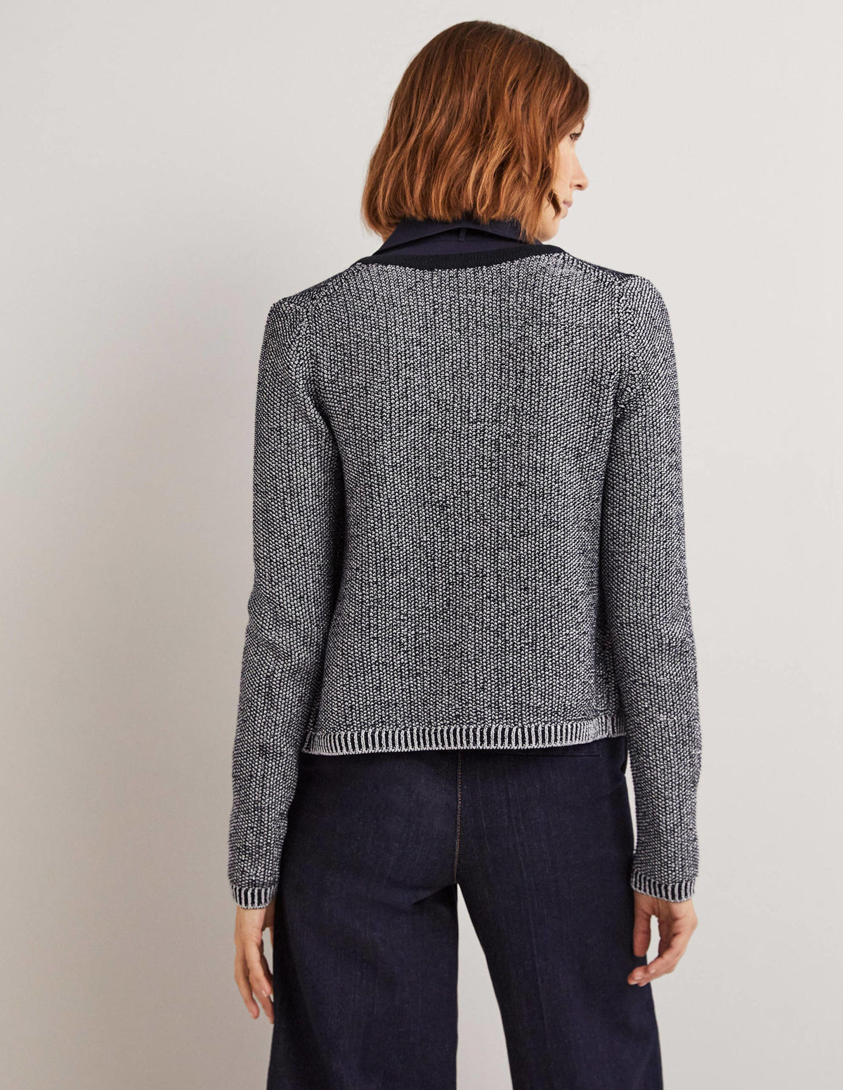 Stripe Trim Metallic Cardigan-Navy, Silver Metallic - Image 3