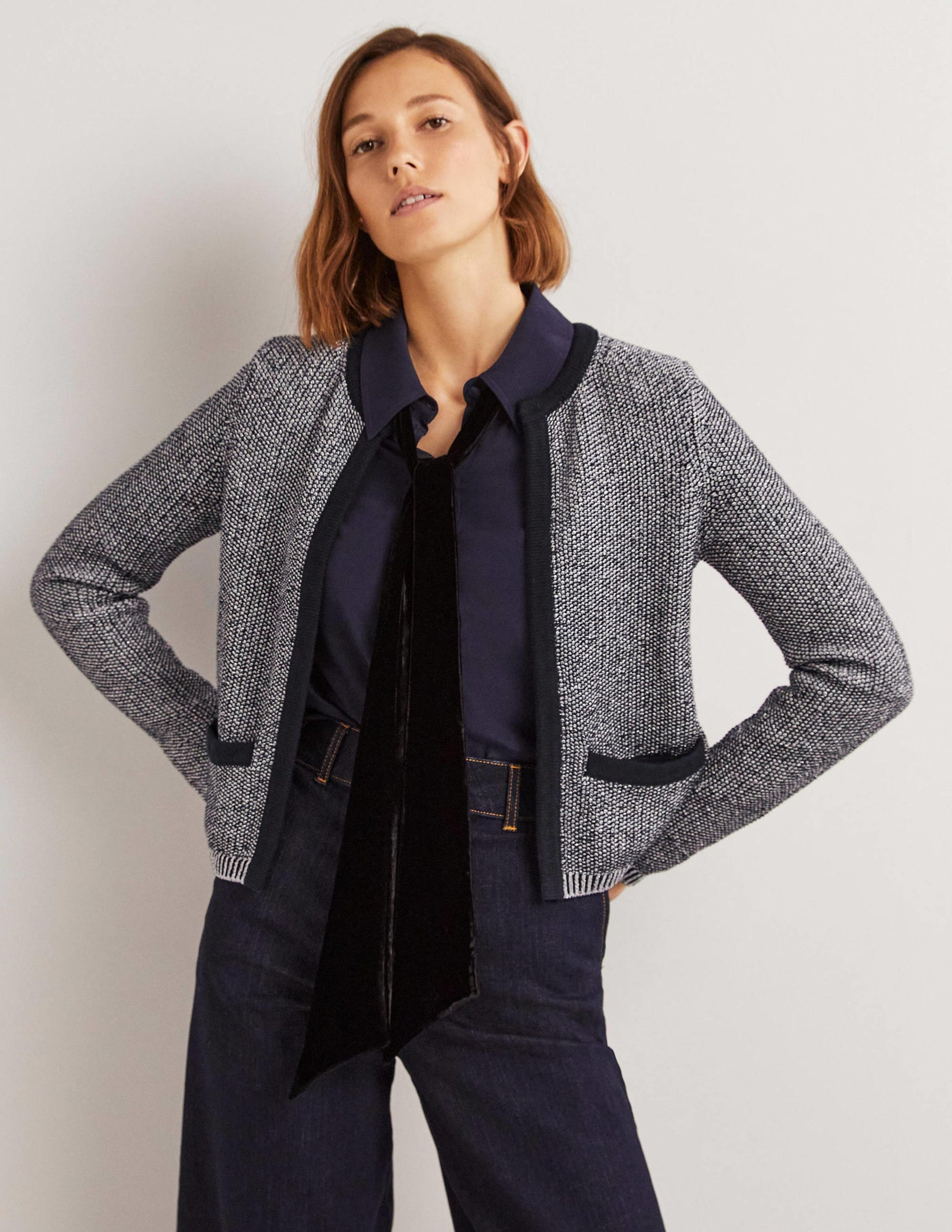 Stripe Trim Metallic Cardigan-Navy, Silver Metallic-4