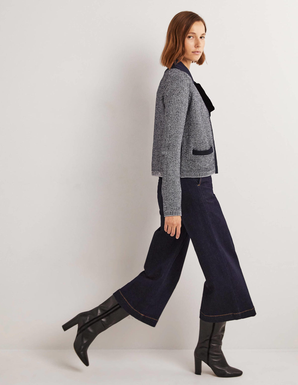 Stripe Trim Metallic Cardigan-Navy, Silver Metallic-5