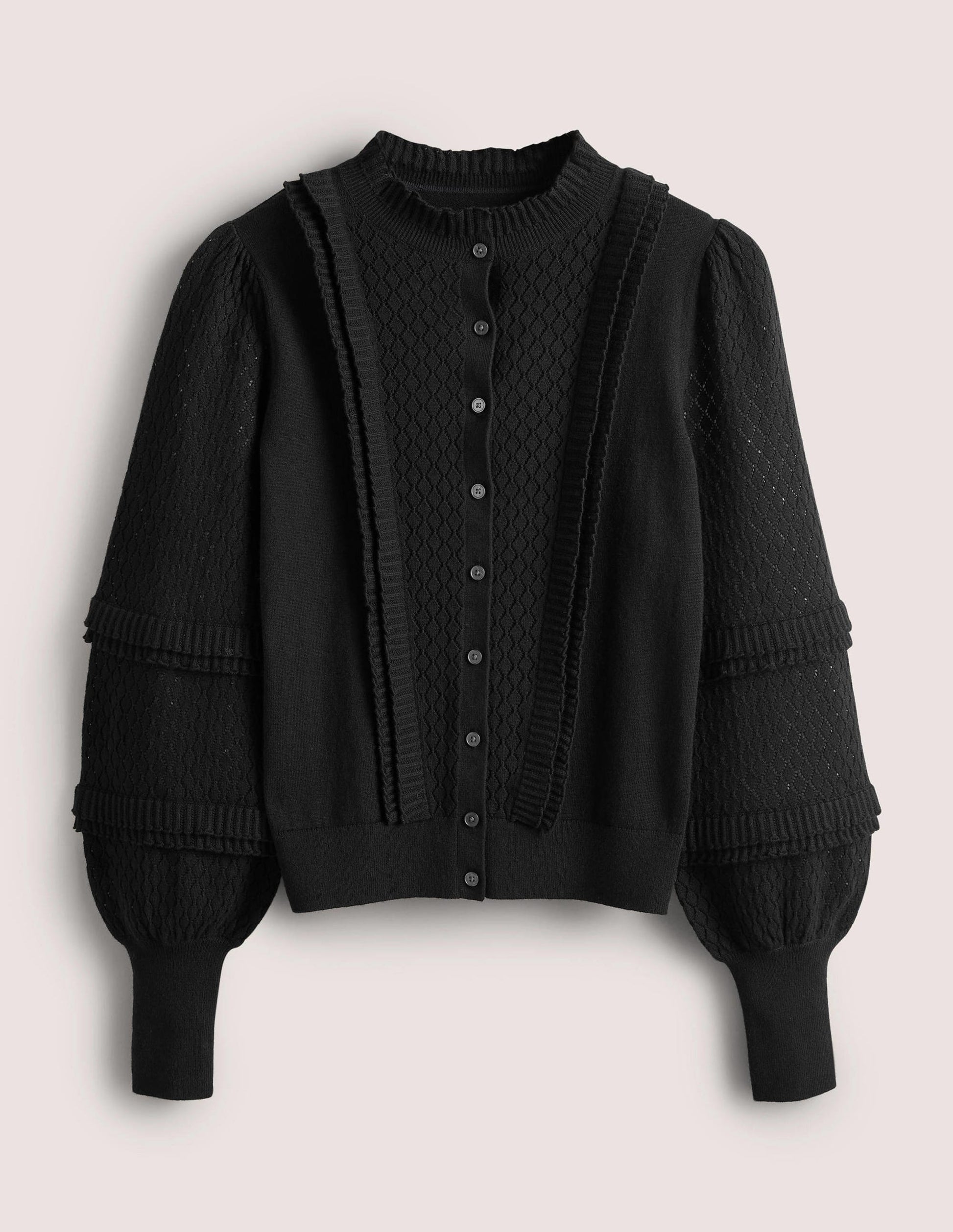 Pointelle Frill Cardigan-Black-8