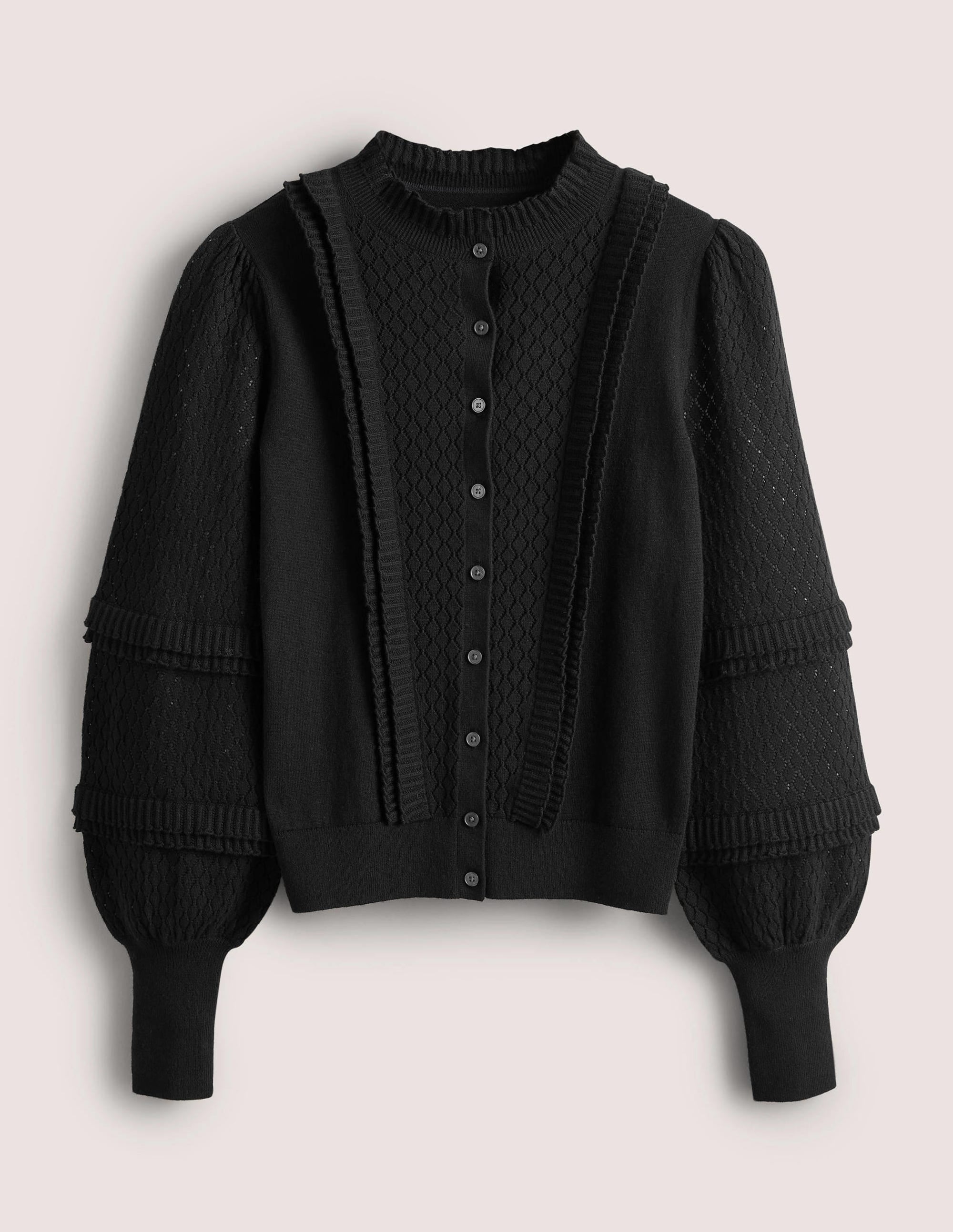 Pointelle Frill Cardigan-Black - Image 8