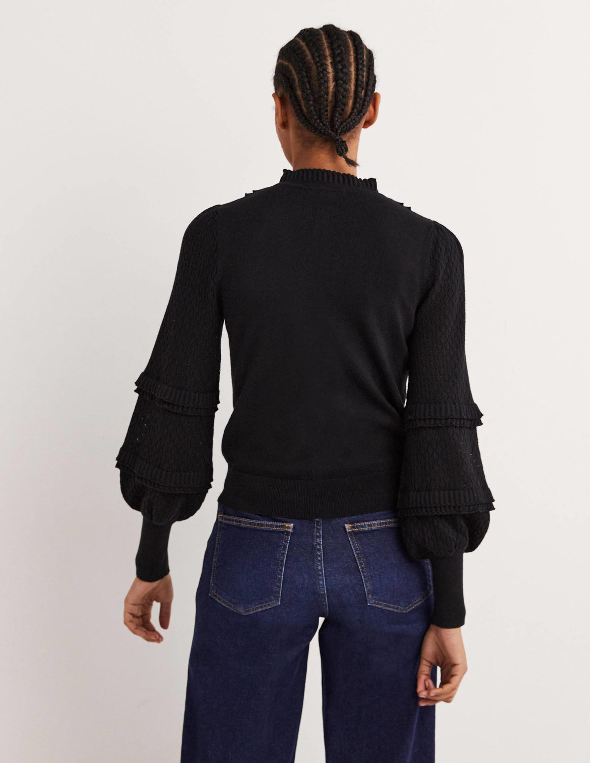 Pointelle Frill Cardigan-Black-3