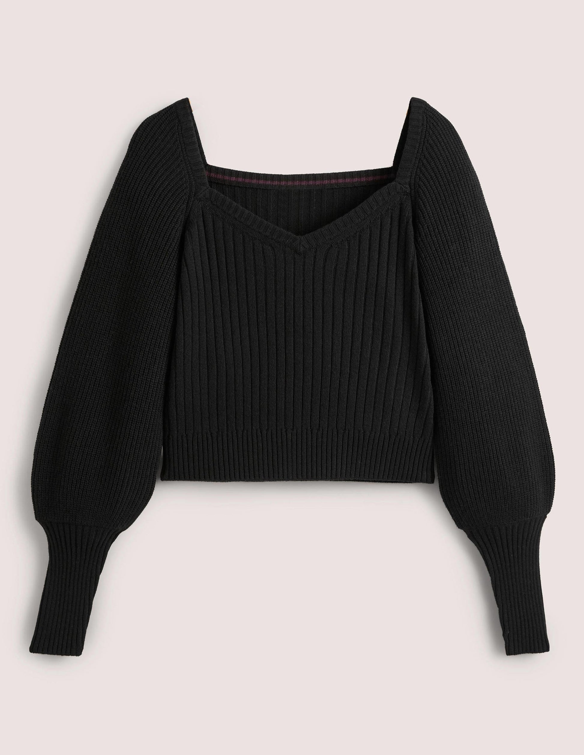Sweetheart Neck Blouson Jumper-Black-5