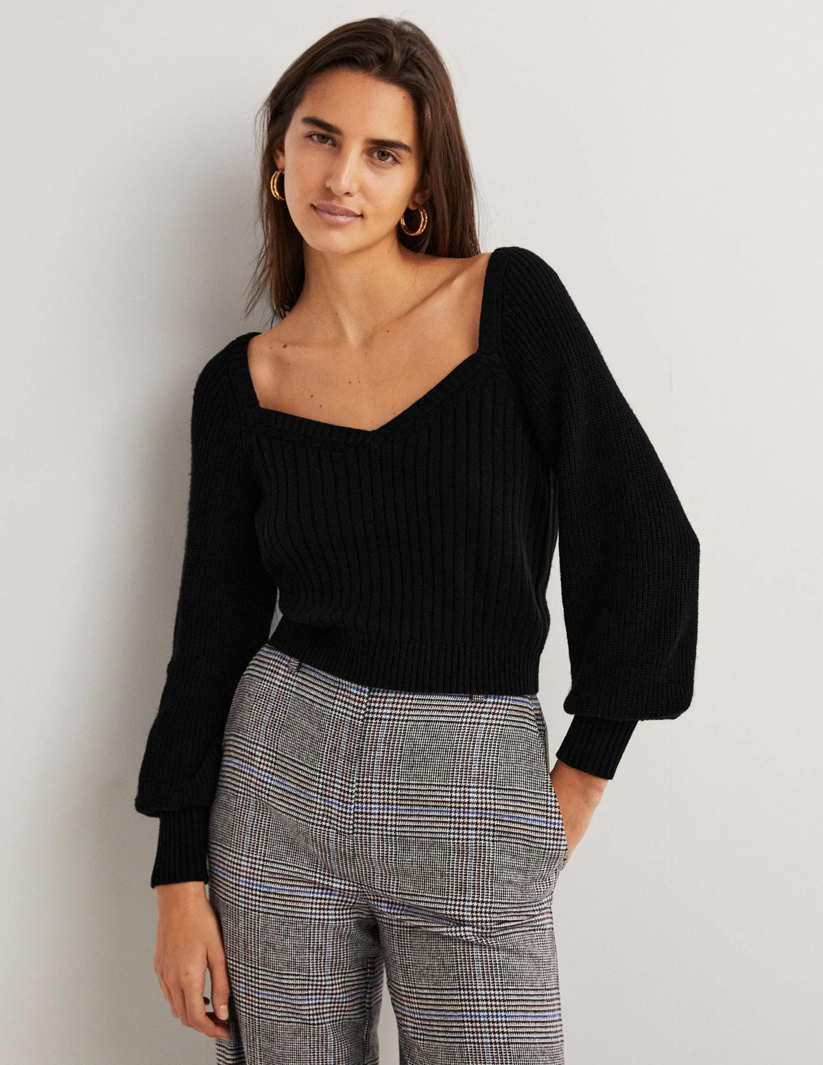 Sweetheart Neck Blouson Jumper-Black - Image 1