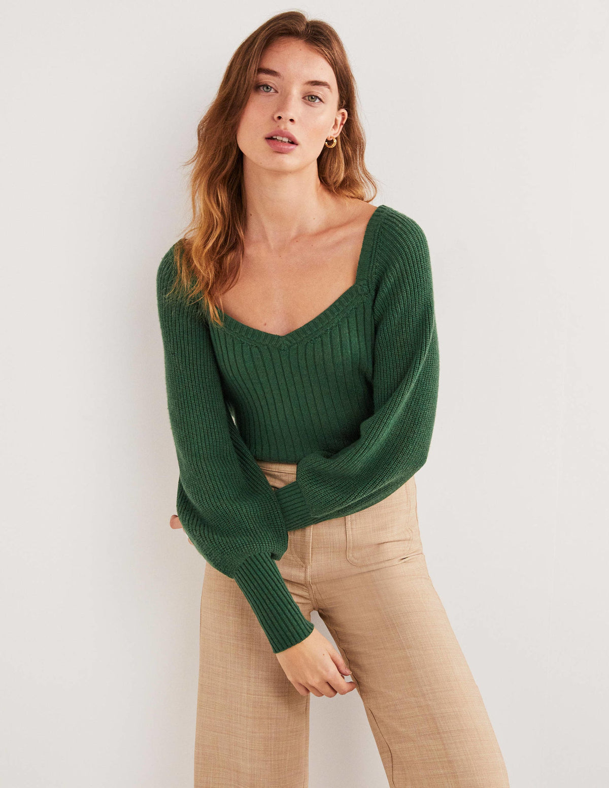 Sweetheart Neck Blouson Jumper-Hunter Green - Image 1