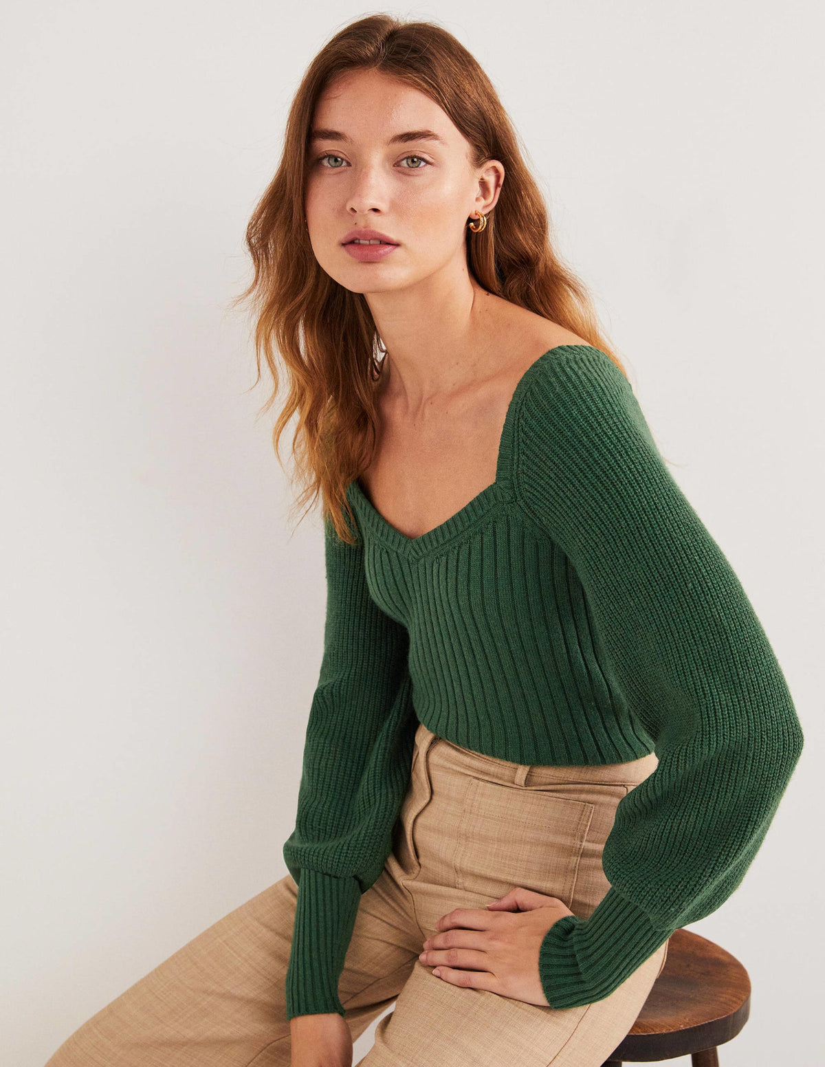 Sweetheart Neck Blouson Jumper-Hunter Green - Image 5
