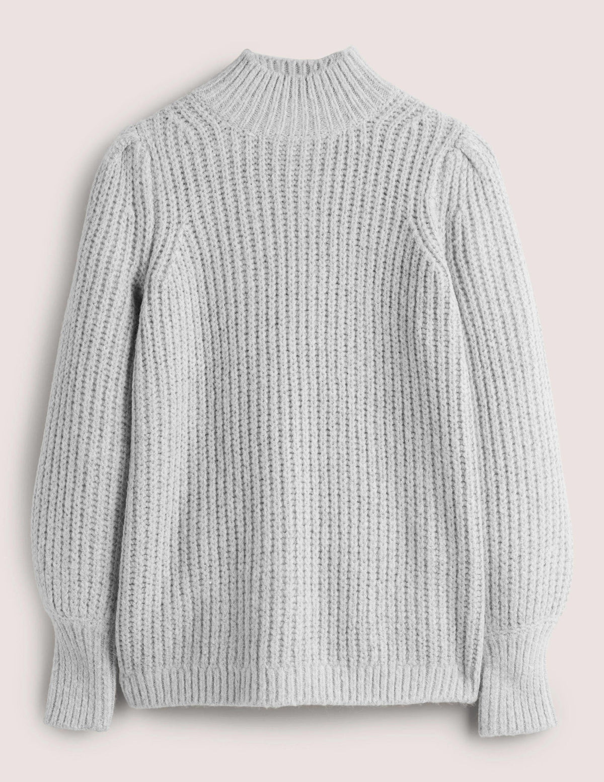 Ribbed Fluffy High Neck Jumper-Grey Melange - Image 5