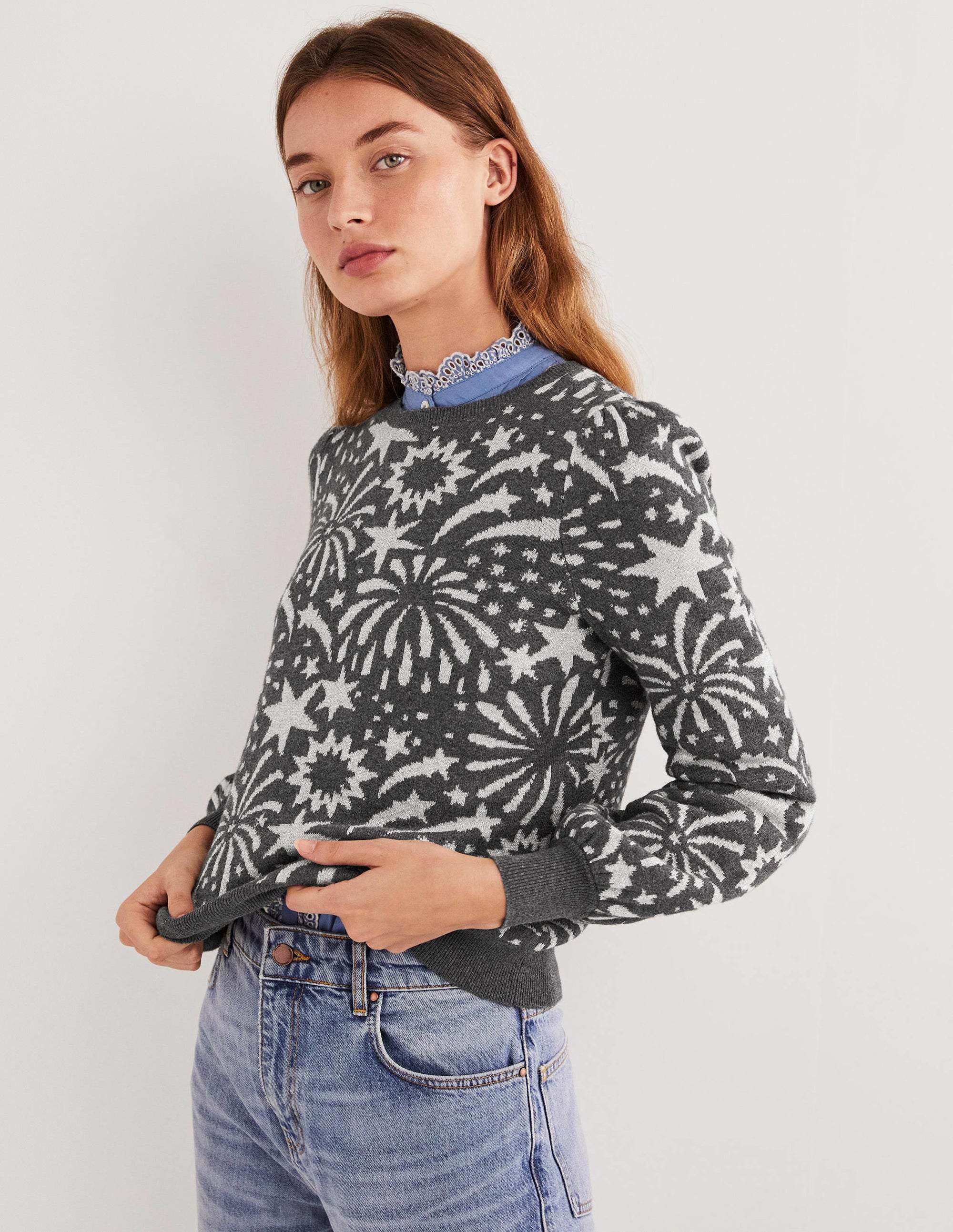 Jacquard Firework Jumper-Charcoal, Firework Bloom - Image 1