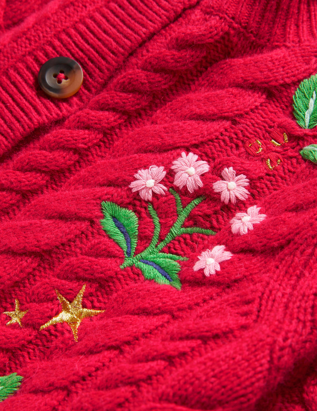 Embroidered Cropped Cardigan-Rockabilly Red Embroidery-8