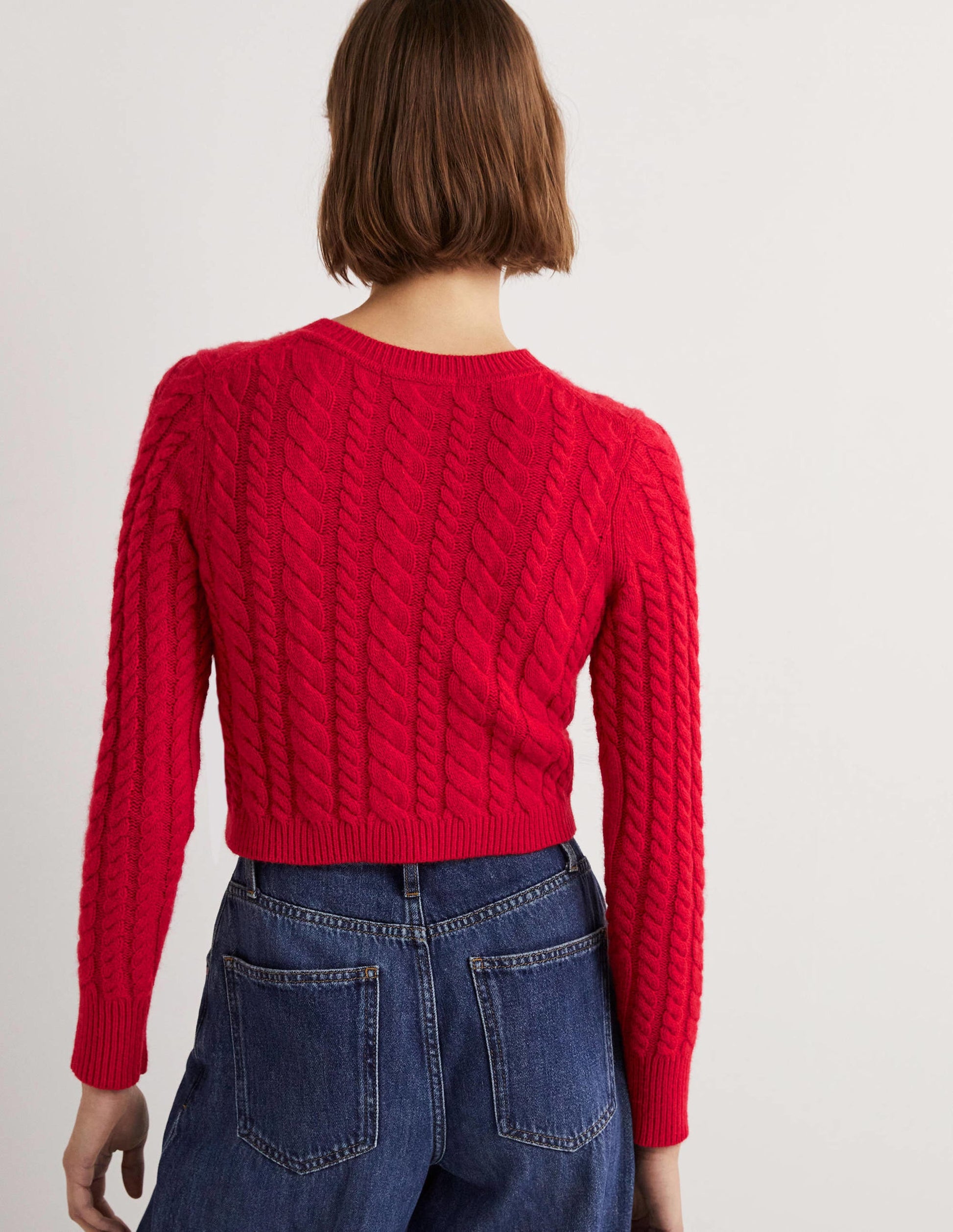 Embroidered Cropped Cardigan-Rockabilly Red Embroidery-3