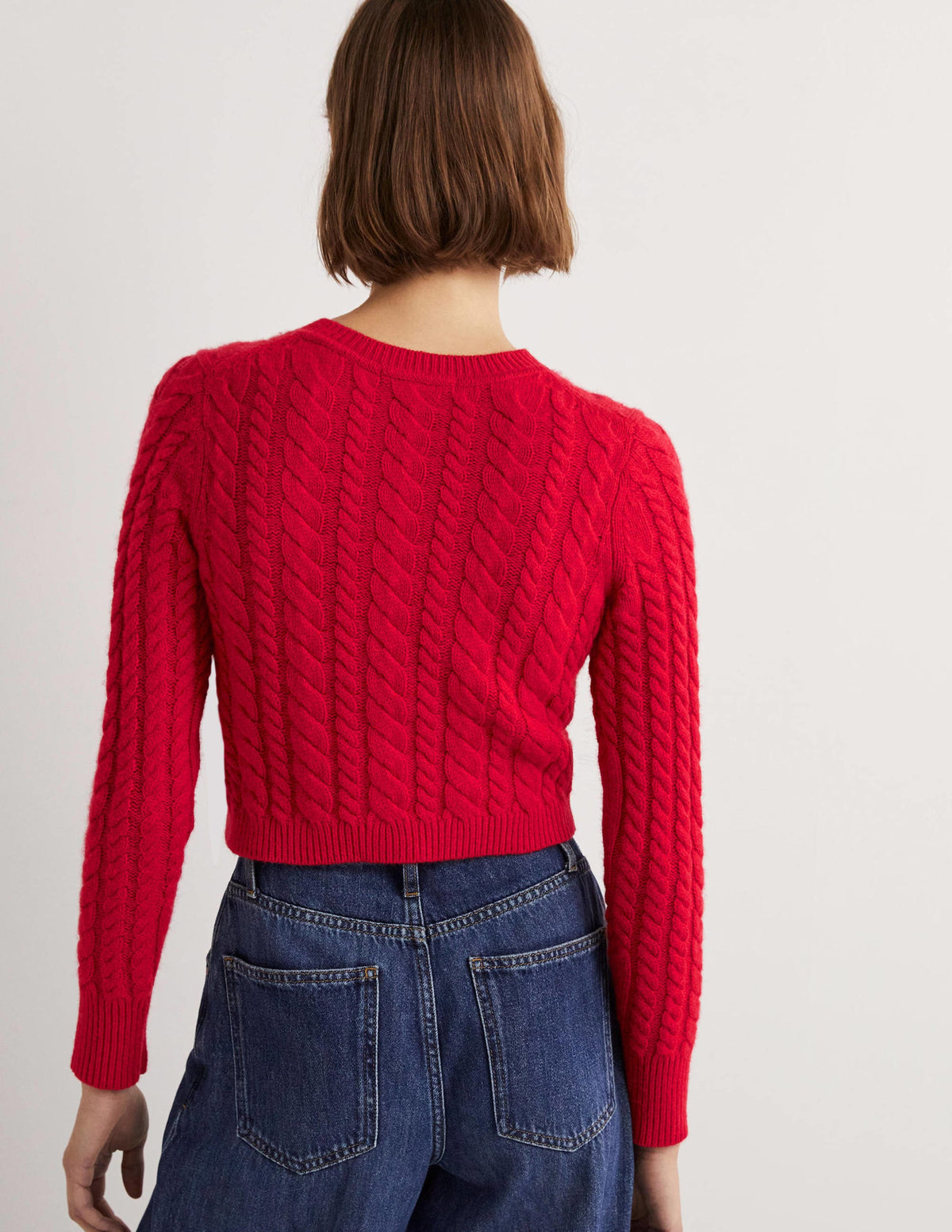 Embroidered Cropped Cardigan-Rockabilly Red Embroidery - Image 3