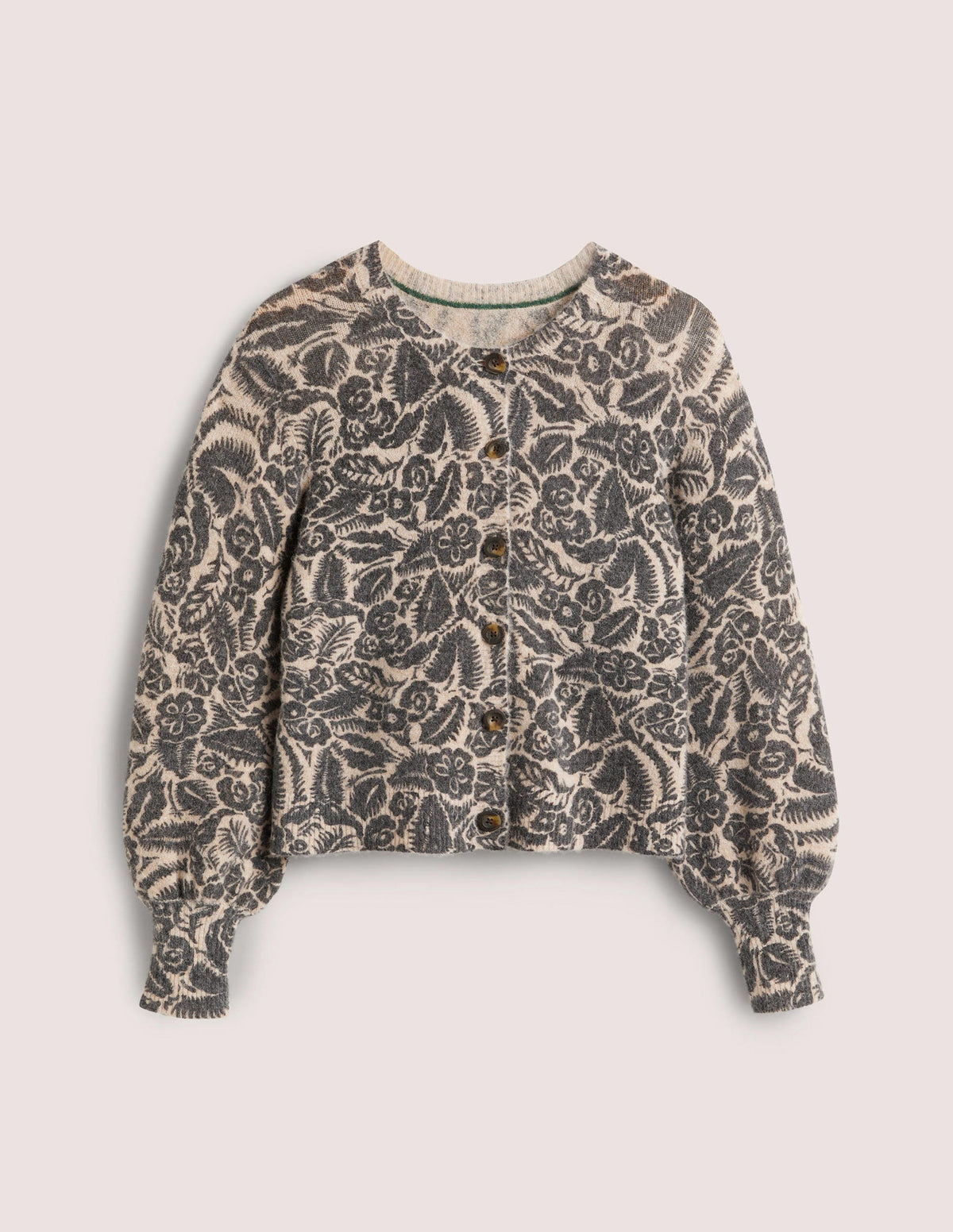 Printed Fluffy Cardigan-Chinchilla, Black Garden-5