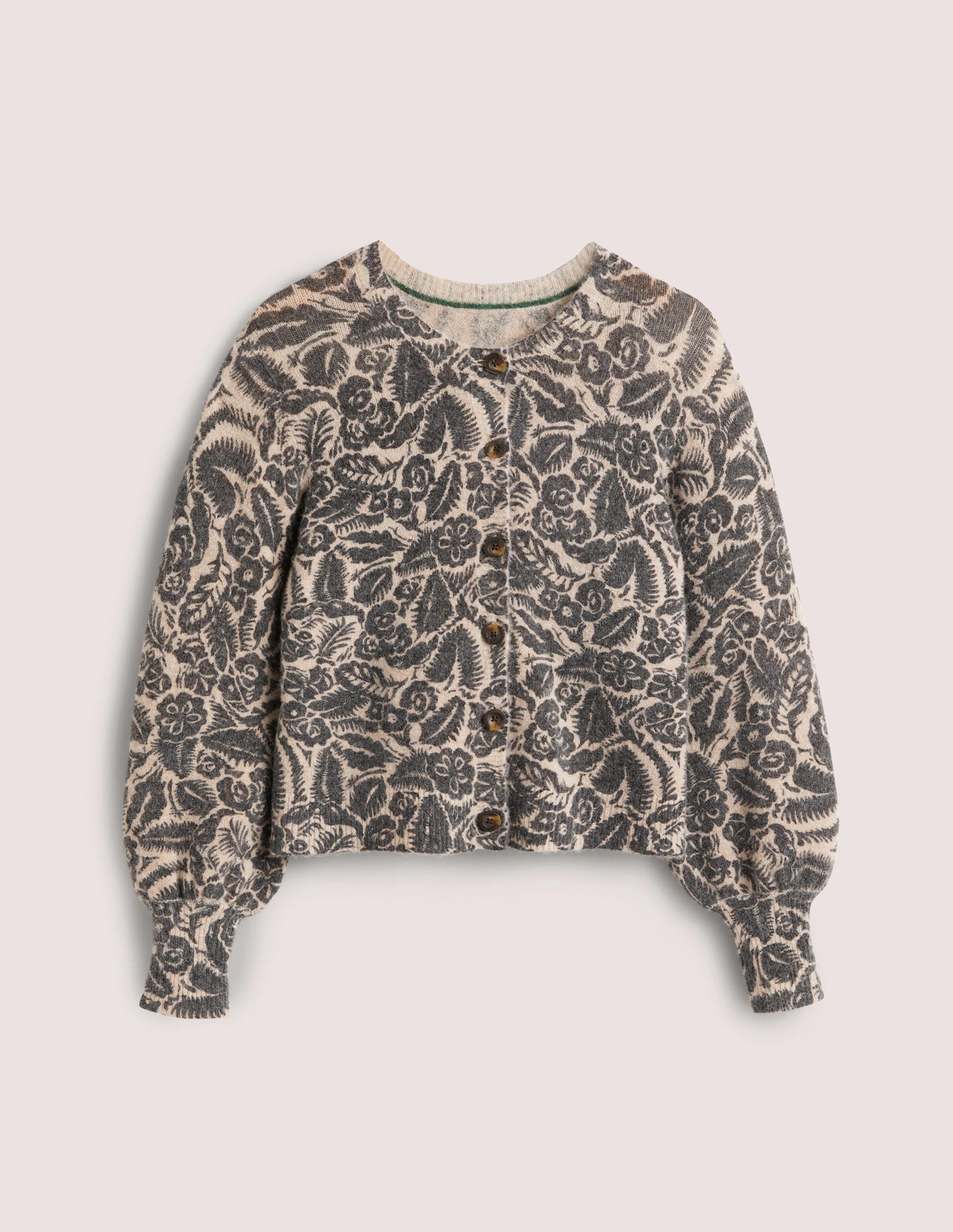 Printed Fluffy Cardigan-Chinchilla, Black Garden - Image 5