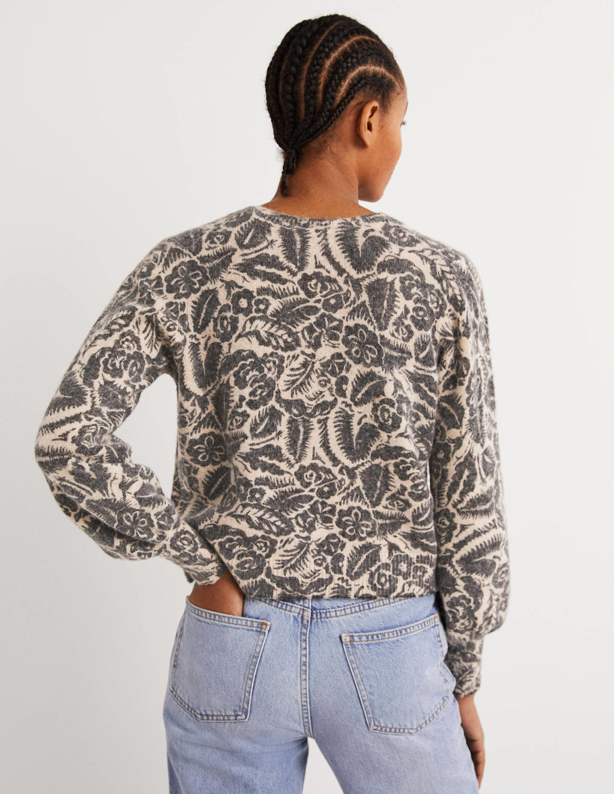 Printed Fluffy Cardigan-Chinchilla, Black Garden - Image 3