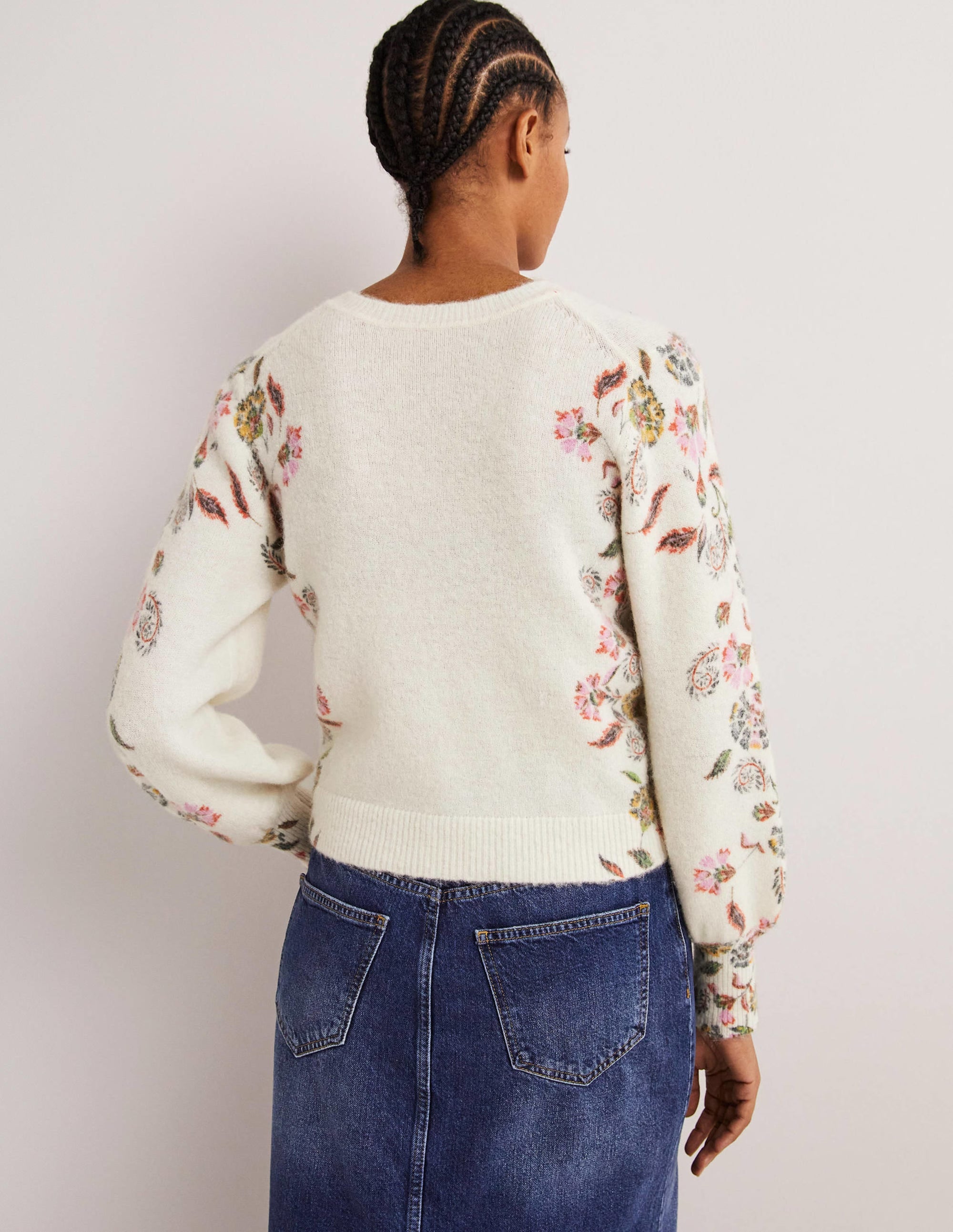 Printed Fluffy Cardigan-Ivory, Blossom Pomme - Image 3
