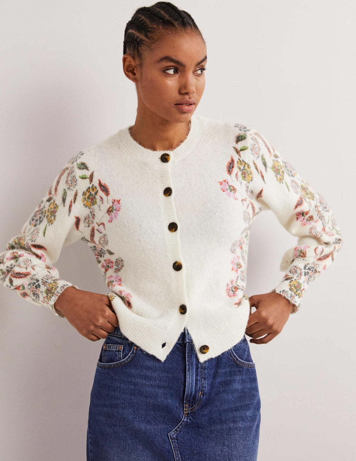 Printed Fluffy Cardigan-Ivory, Blossom Pomme-5