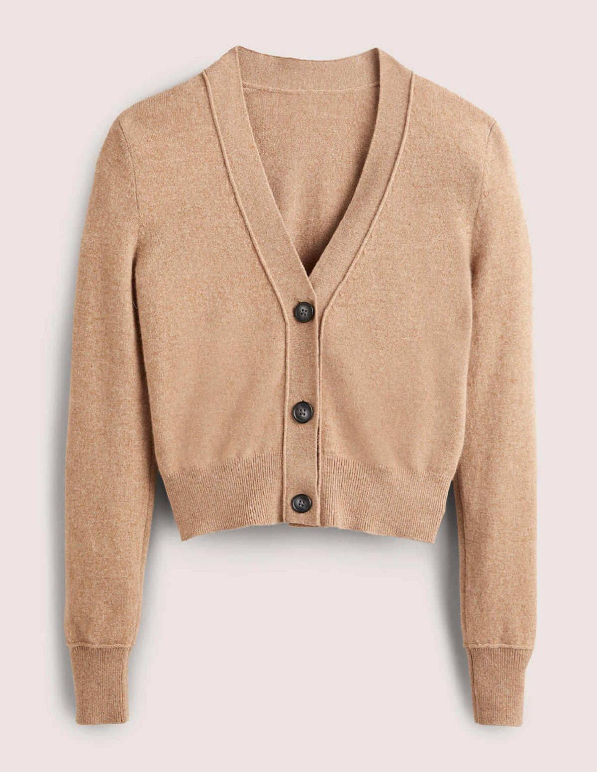 Cropped Cashmere V Cardigan-Camel Melange - Image 7