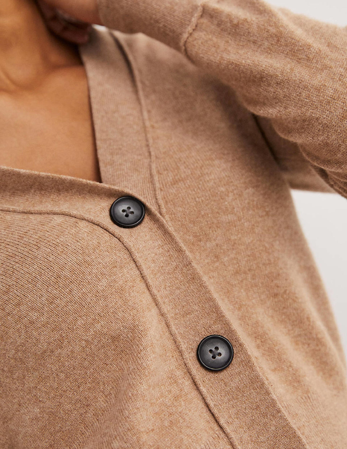 Cropped Cashmere V Cardigan-Camel Melange-2