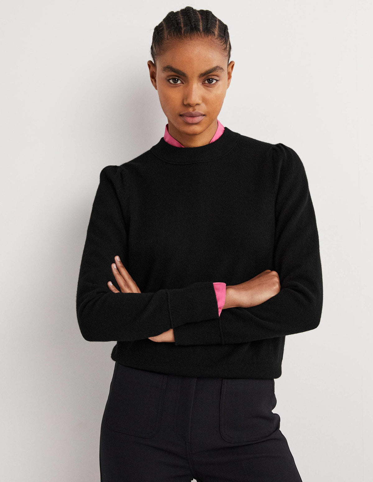 Cashmere Puff Shoulder Jumper-Black-1