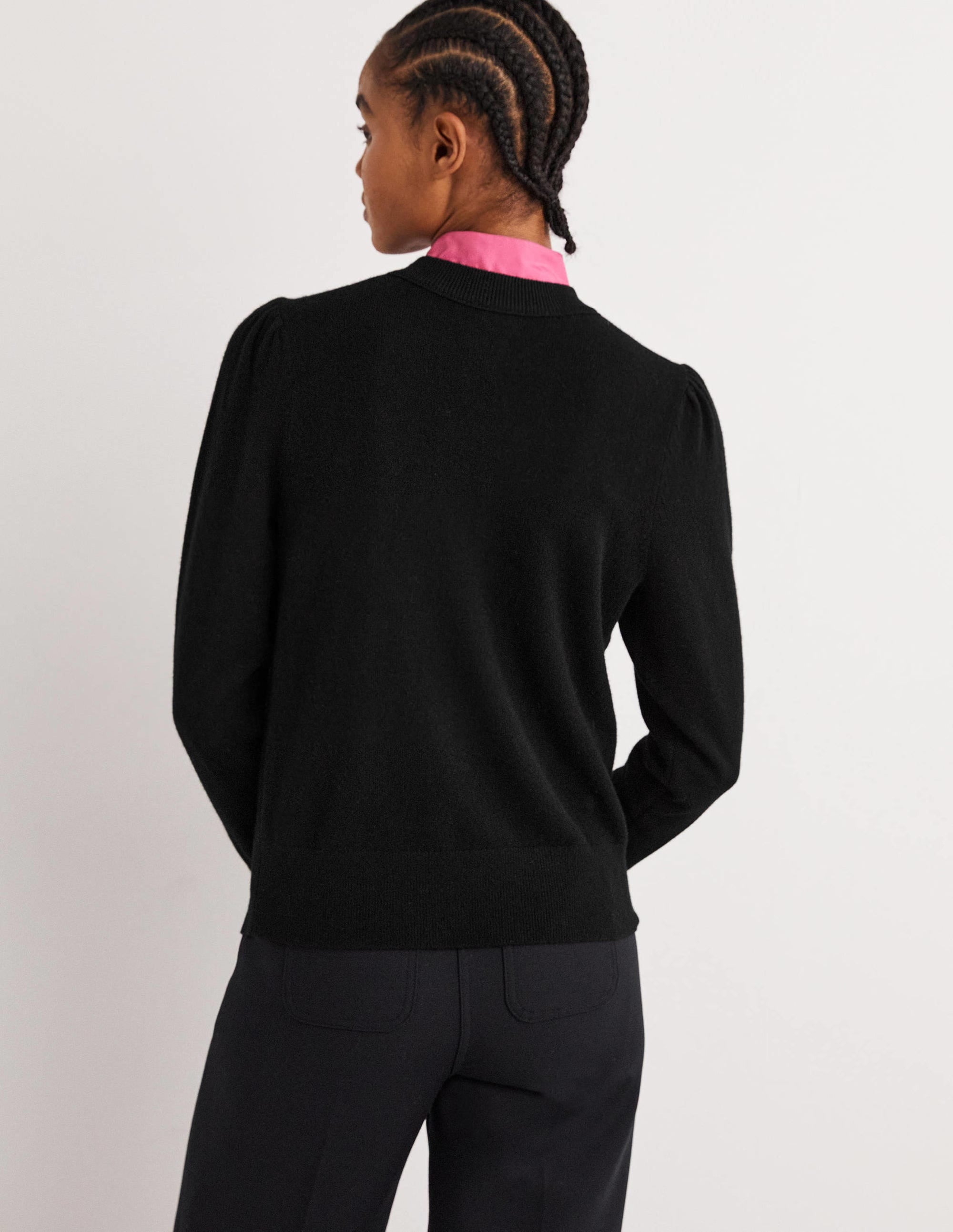 Cashmere Puff Shoulder Jumper-Black - Image 3