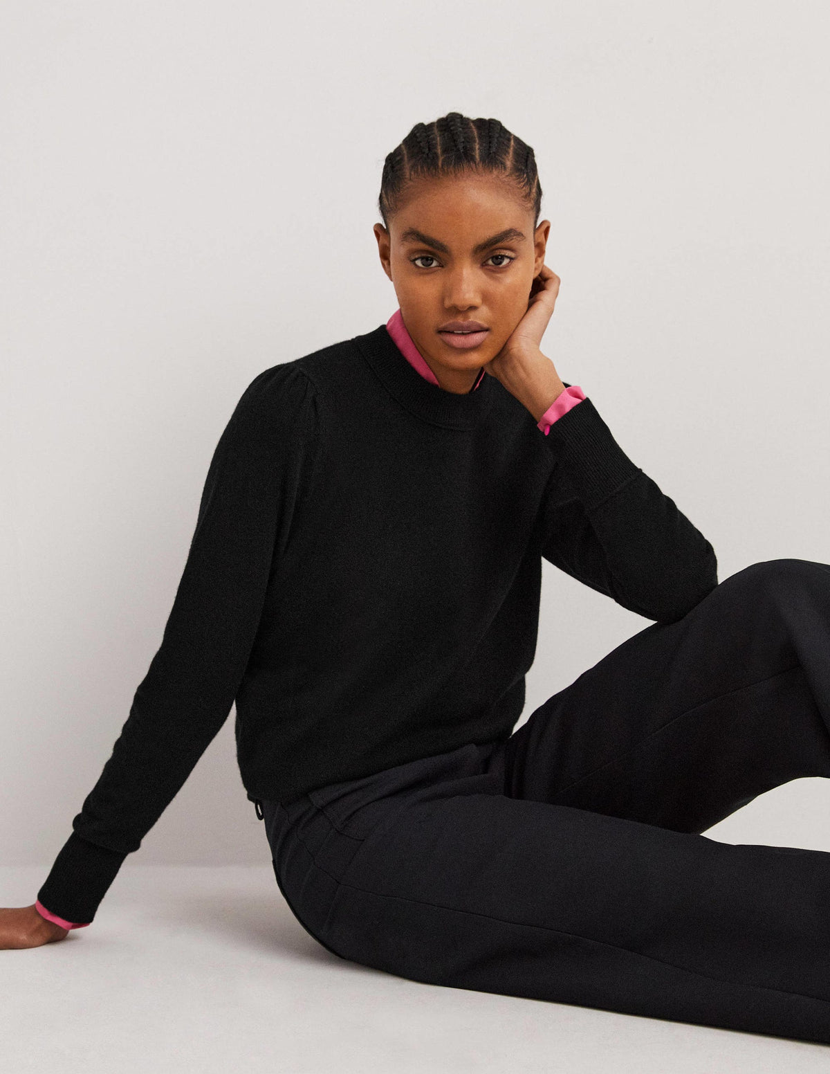 Cashmere Puff Shoulder Jumper-Black-4